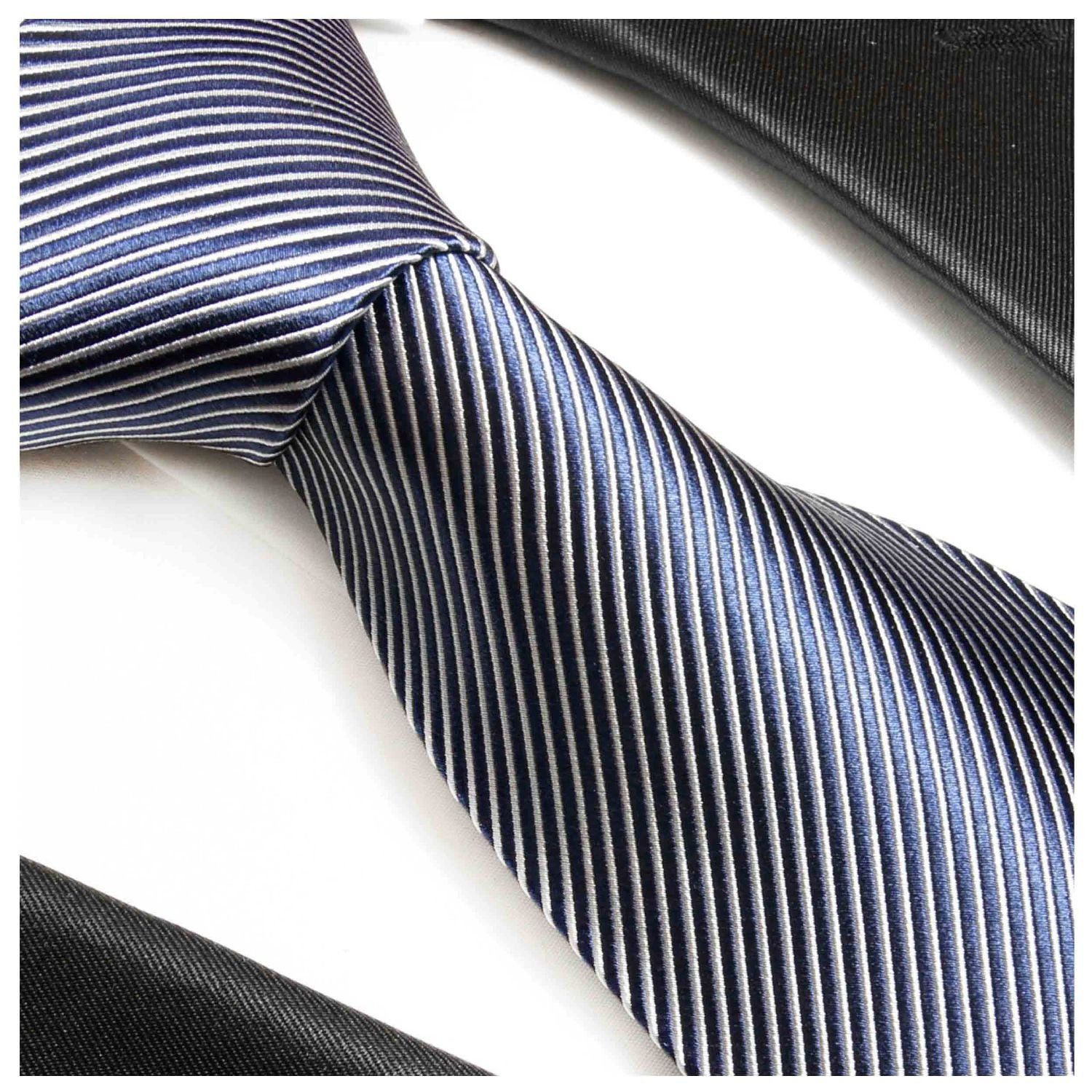 Paul Malone Krawatte Herren Seidenkrawatte (Set, und gestreift blau 100% mit Einstecktuch) Tuch modern 519 Seide (8cm), Breit Krawatte 2-St