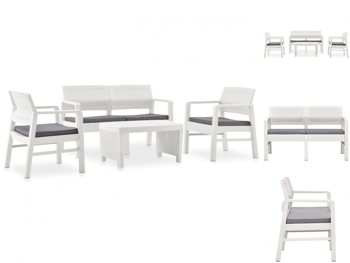 mit Garten vidaXL Garten-Essgruppe Lounge Set Auflagen Set Kunststoff Sitzgruppe Weiß Lo 4-tlg