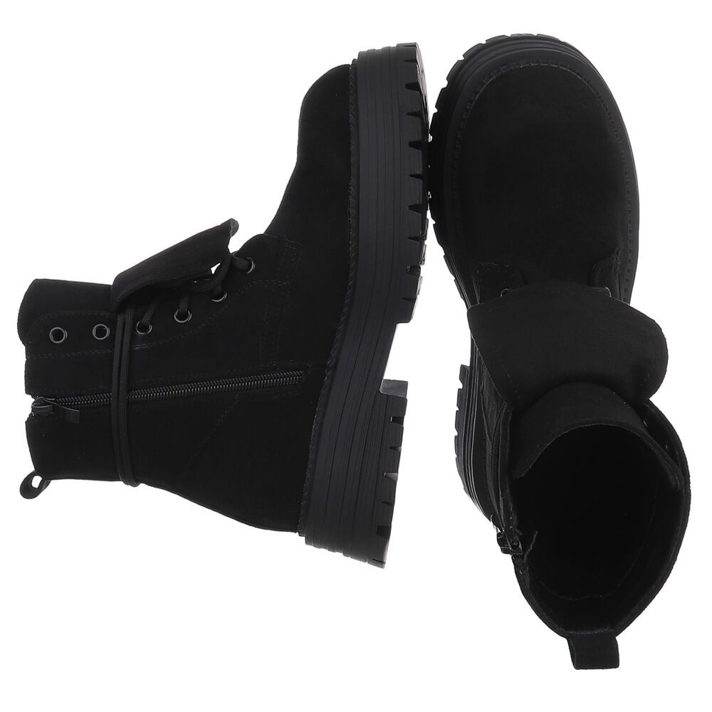 Ital-Design Robuste Damen Freizeitboots mit markanter Sohle Schnürstiefelette (90169542) Blockabsatz Stiefeletten in Schwarz