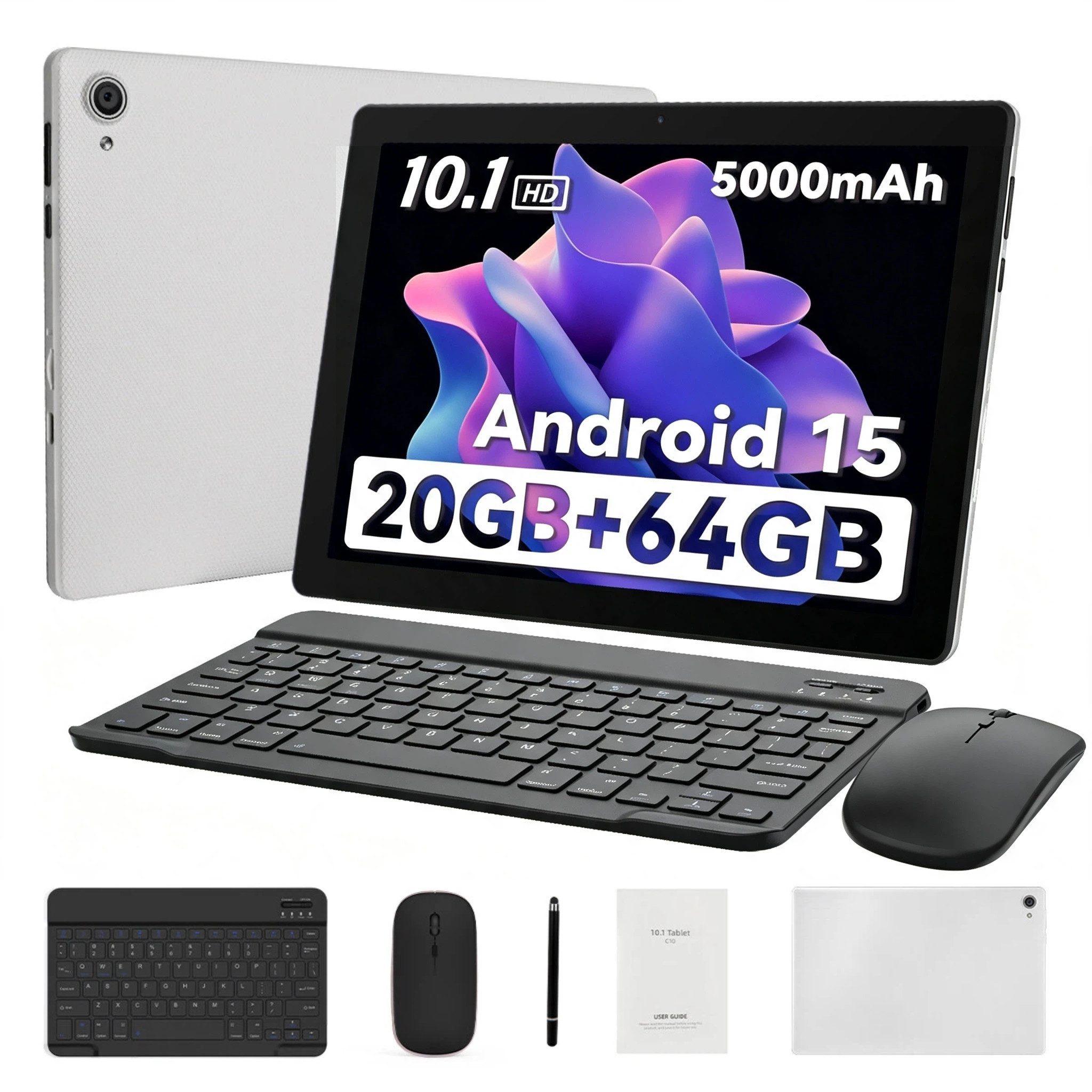 BUFO 10 Zoll 1280x800 HD 5000mAh WiFi 6 mit Tastatur, Maus und Stylus Tablet (10.1", 64 GB, Android 15, 5G WiFi, 20(3+17)GB+64GB, HD IPS 1280x800)