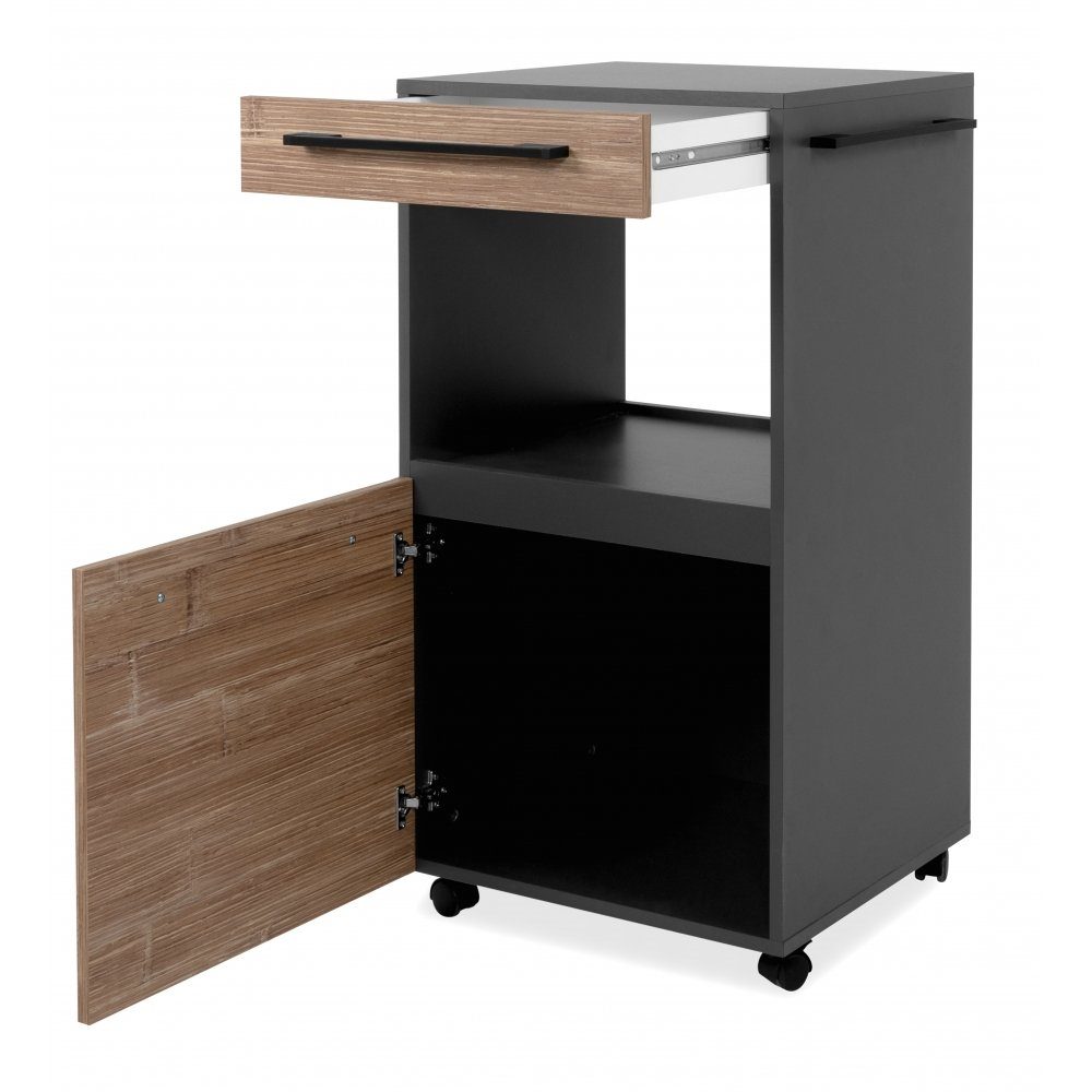 Druckerwagen / Rollwagen Nb. Rollcontainer Bambus Schreibtisch anthrazit Küche PALMA grau Finori Büro