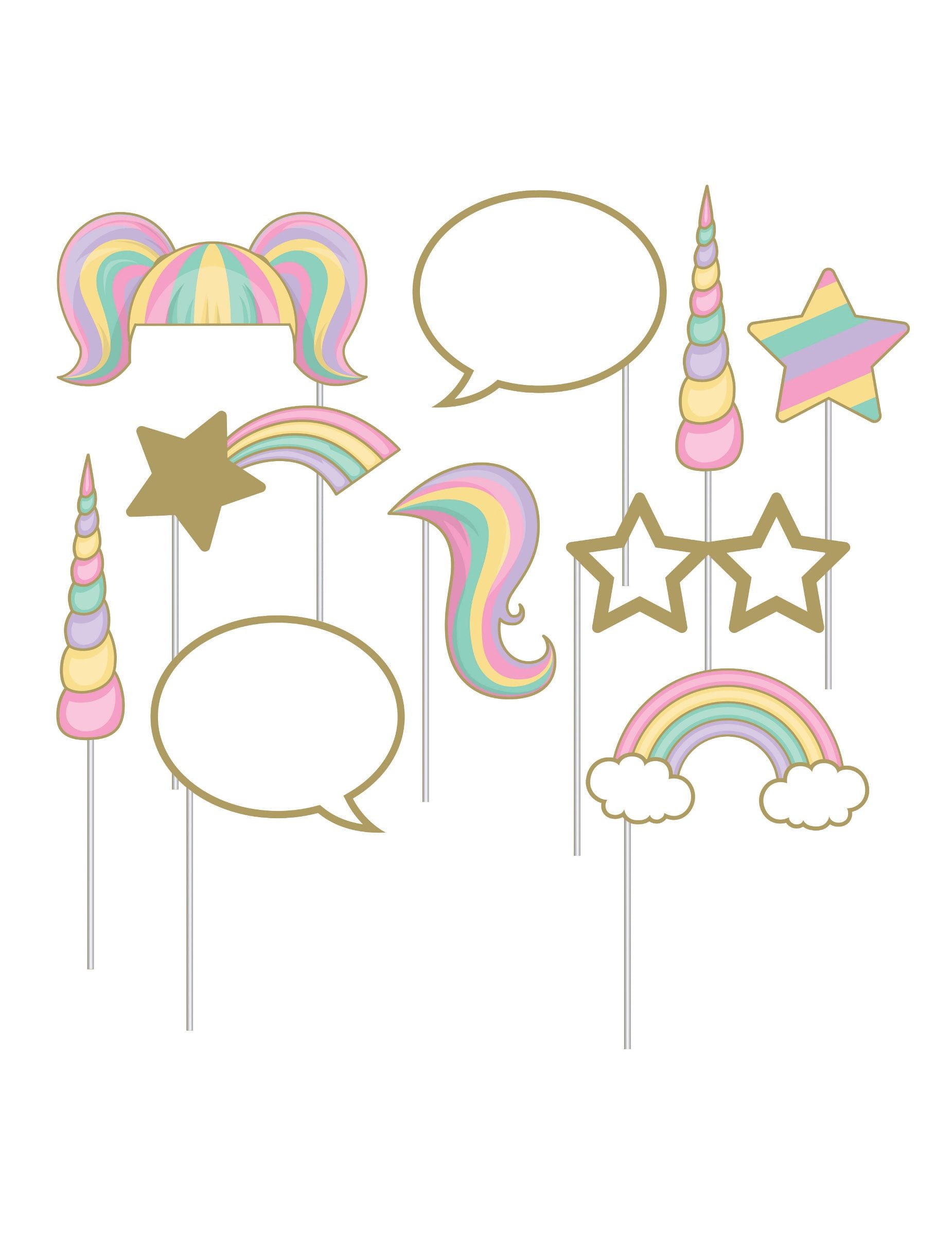 Kostüm Photobooth Set Einhorn 10-teilig Pastellfarben