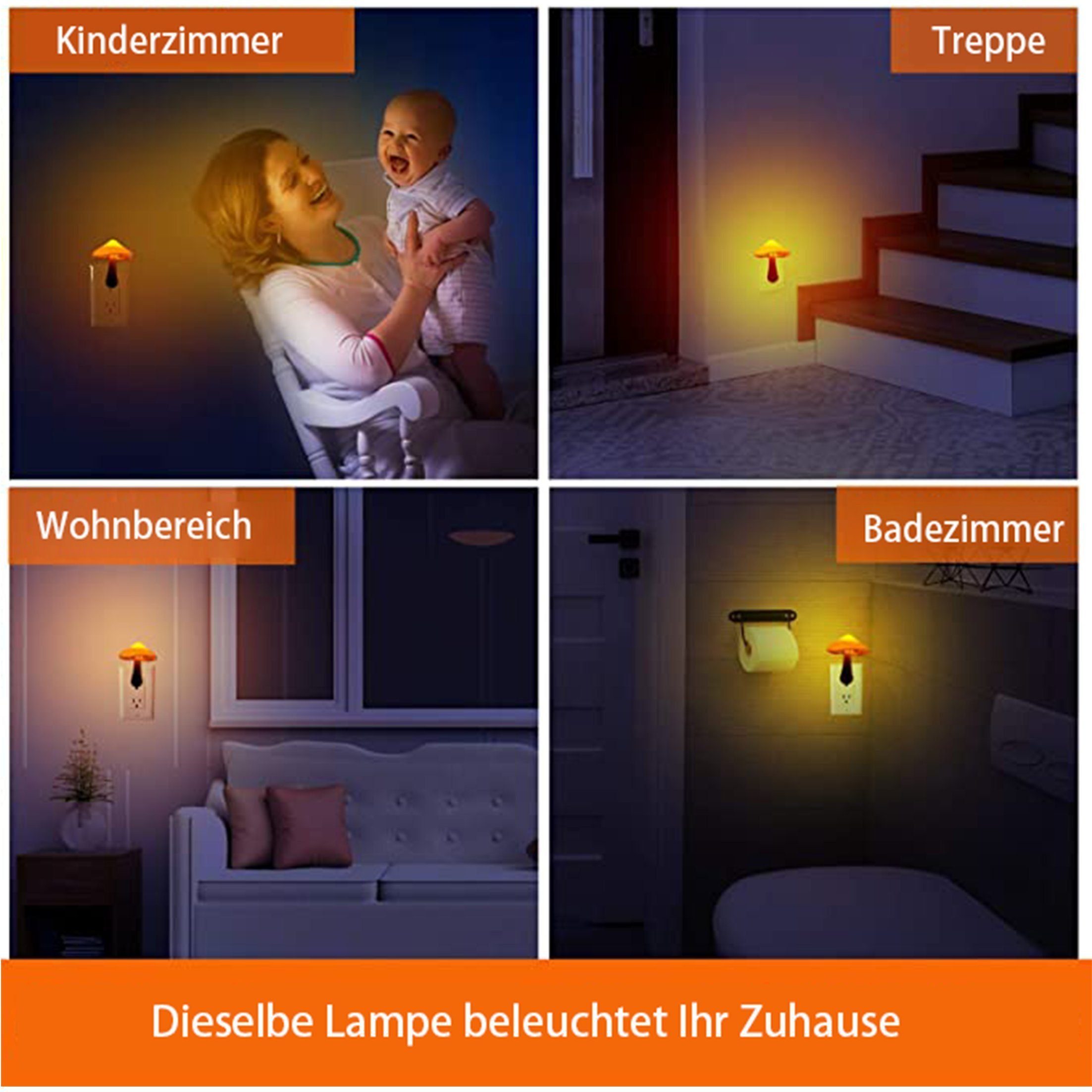 Nachtlicht,gelb Smarte LANOR Pilz-Nachtlicht,LED-Sockelleuchte,lichtgesteuertes Lampe