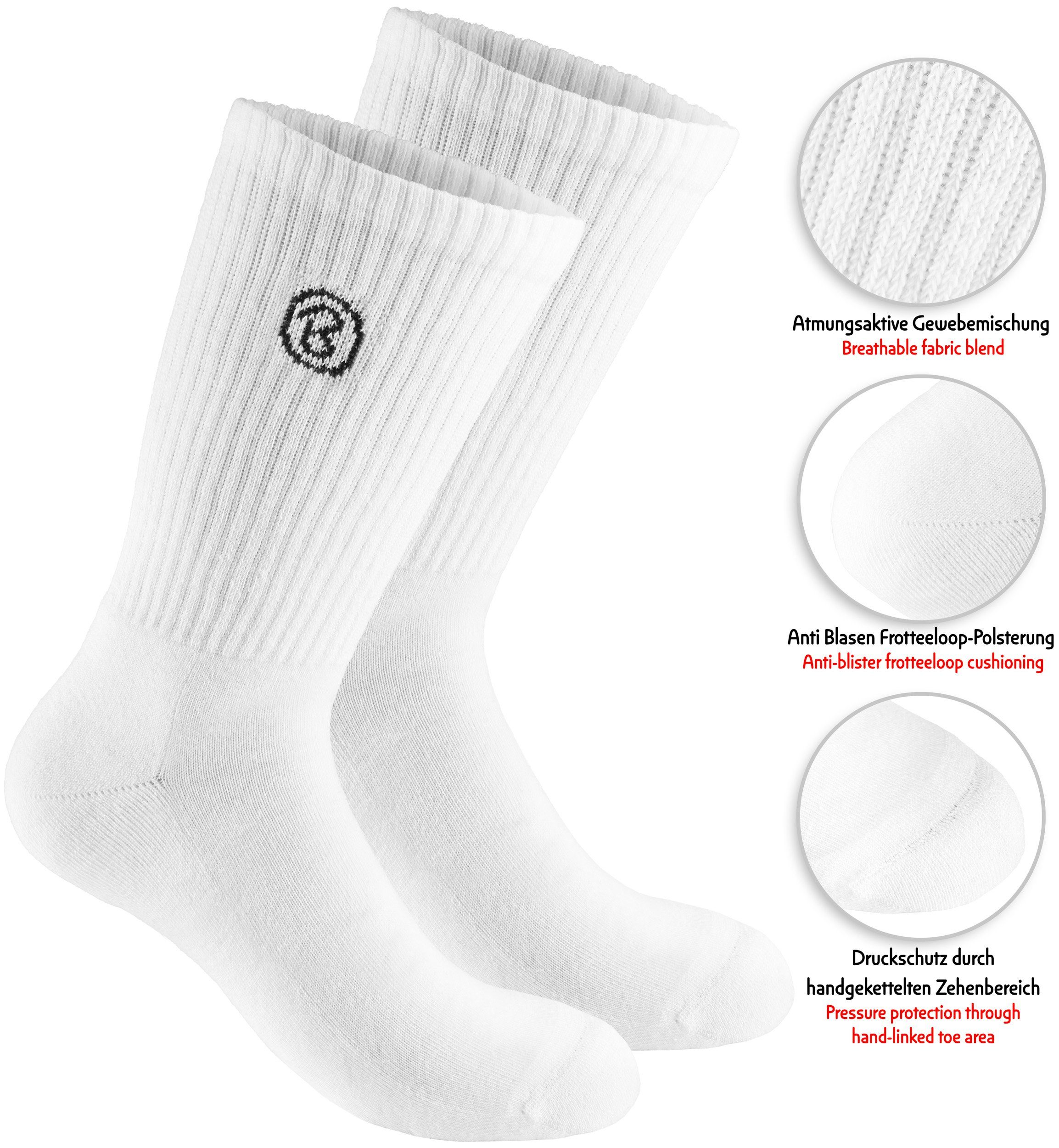 BRUBAKER Tennissocken Damen Crew für Paar) Socken aus Herren Lange Socks und Polyester Sportsocken Unisex 6 und Fitness Weiß Baumwollsocken - Baumwolle - (Set