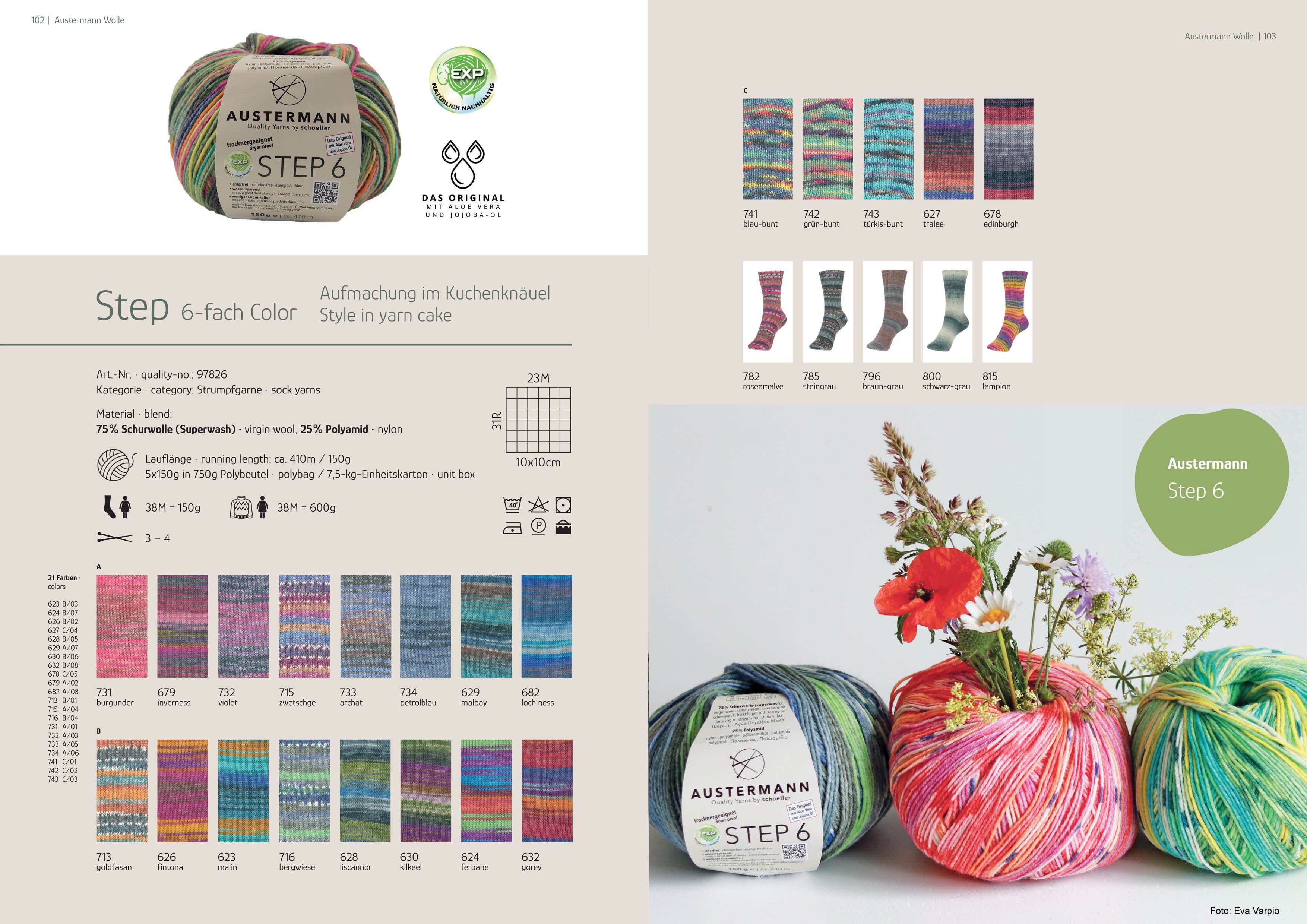 Austermann Step 6-fach Color Kuchenknäuel Häkelwolle, 410 m, wundrschöner Farbverlauf
