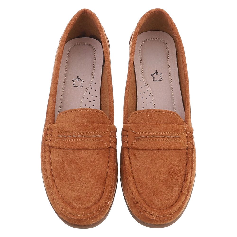 Ital-Design Damen Loafer Slip-On mit Keilsohle in Veloursoptik Slipper (91849433) Keilabsatz/Wedge Mokassins in Camel – Bild 4 von 5