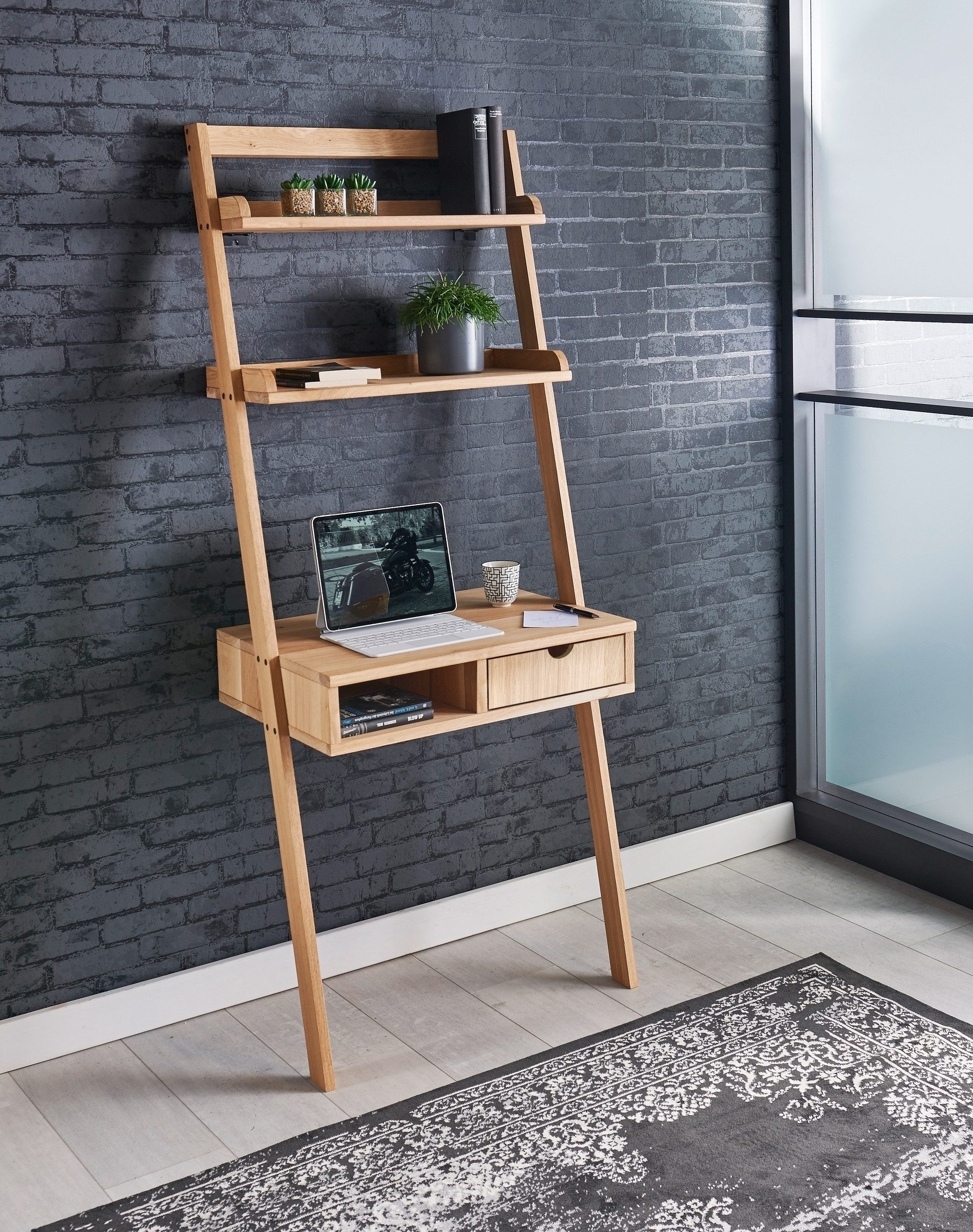 PREISBRECHER Regal-Schreibtisch Max, in Eiche, Massivholz - 69x170x48cm (BxHxT)