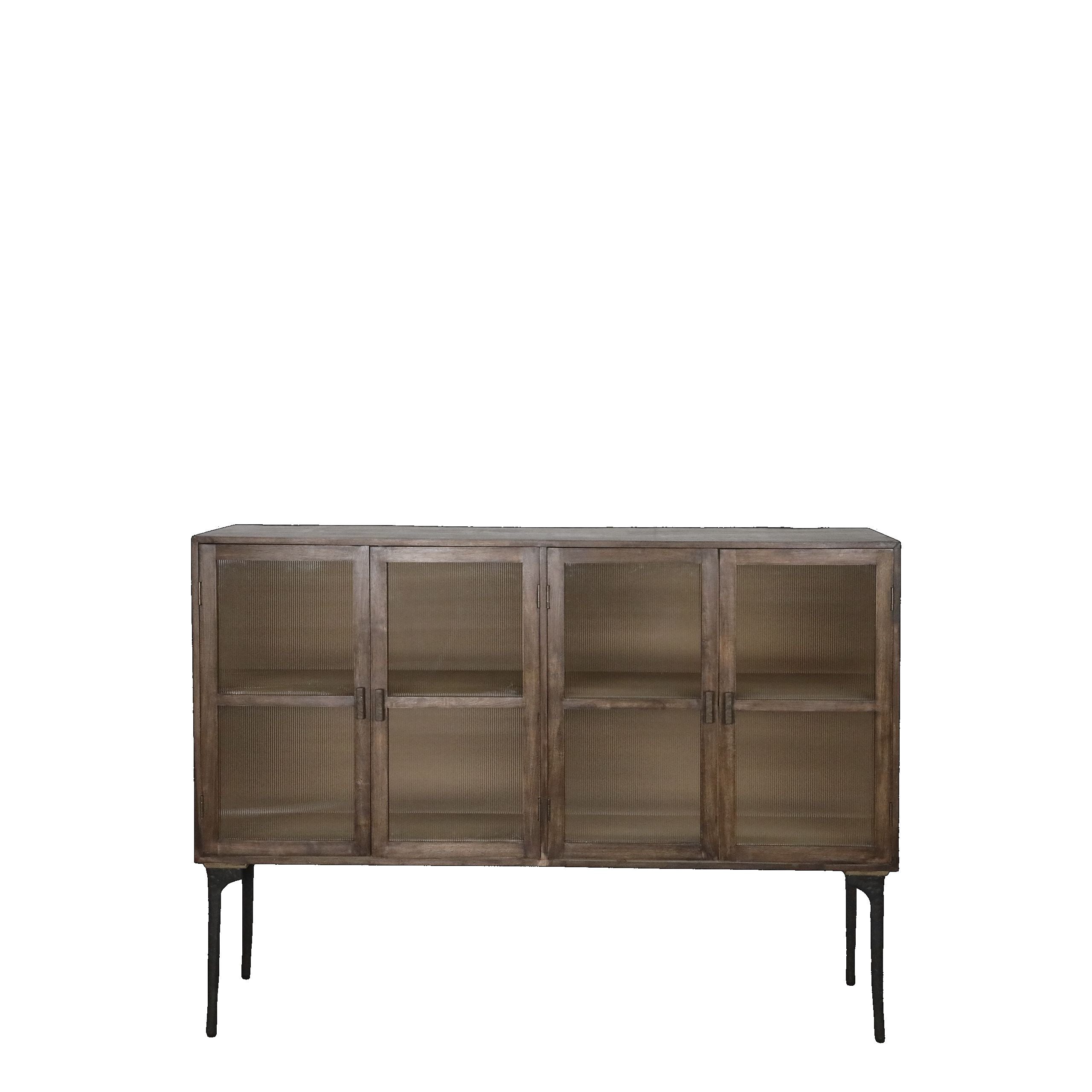 Chic Antique Vitrine Vintage Sideboard Antoine Holz Metall geripptes Glas