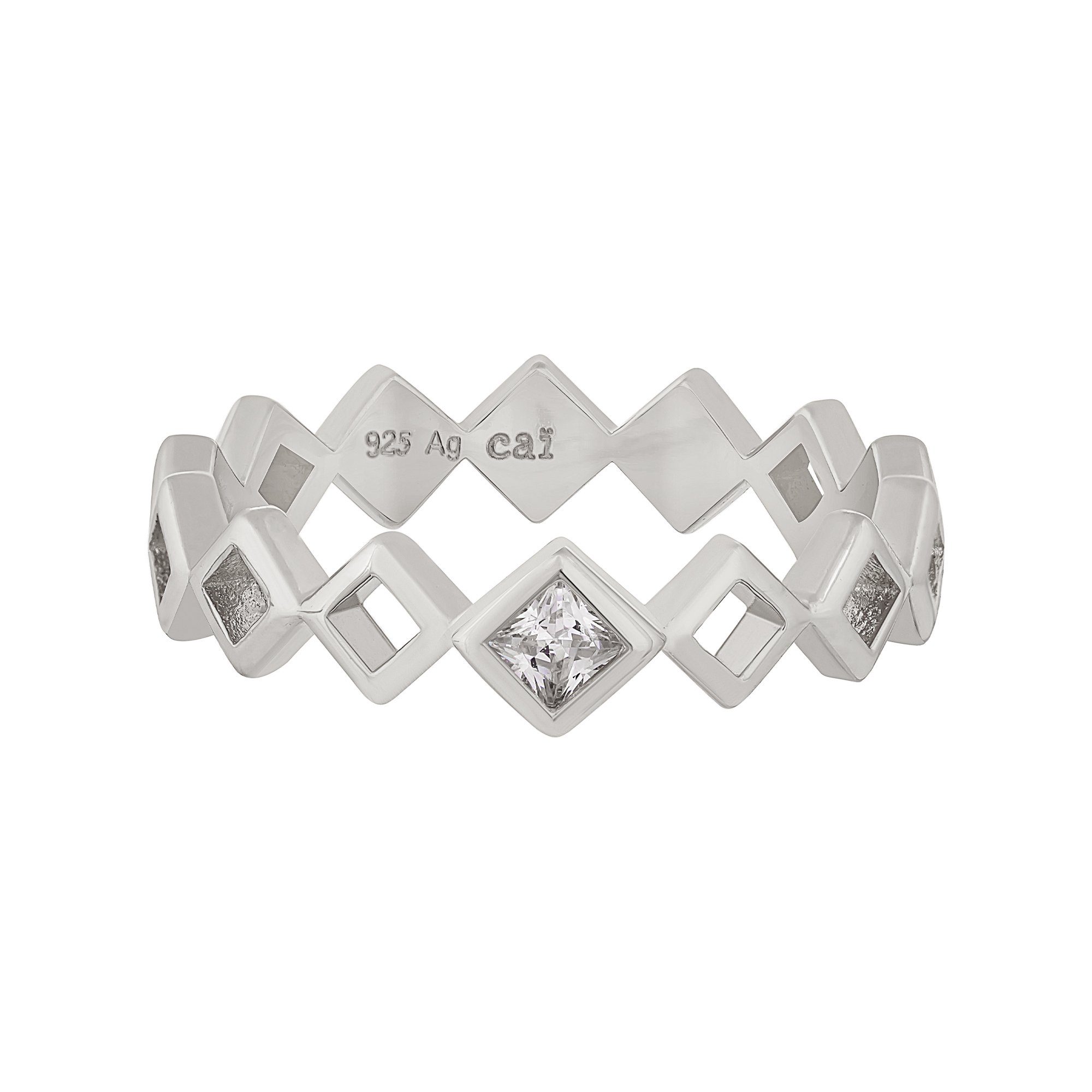 Fingerring 925 Silber rhodiniert Rauten mit Zirkonia