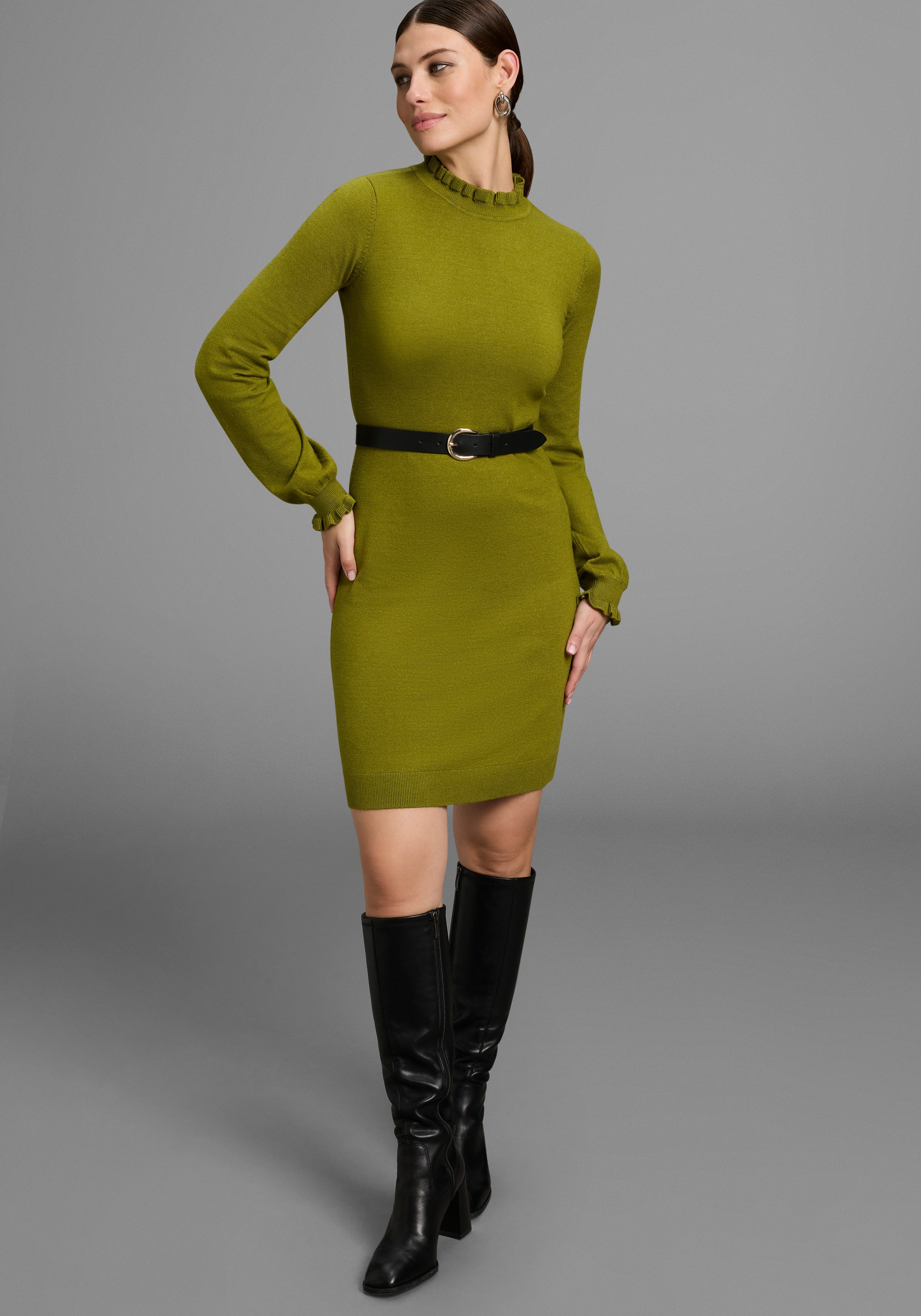 Laura Scott Strickkleid aus Viskosemischung mit femininem Rüschendetail günstig online kaufen