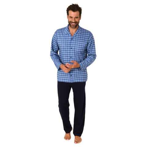 Normann Pyjama Herren Schlafanzug zum durchknöpfen in Karo Optik -auch in Übergrößen