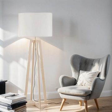 Licht-Erlebnisse Stehlampe RUMEIA, ohne Leuchtmittel, Stehleuchte Holz Stoff 167 cm Skandinavisch