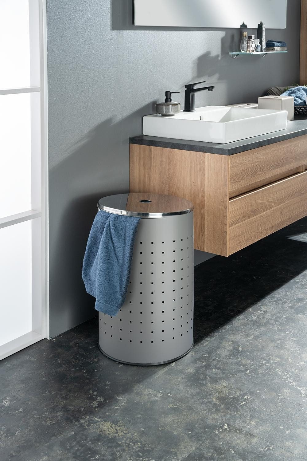 Home4You Wäschetonne Wäschesammler, 54 Liter Fassungsvermögen, Grau, Höhe 57,54 cm mit Belüftungslöchern – Bild 2 von 4