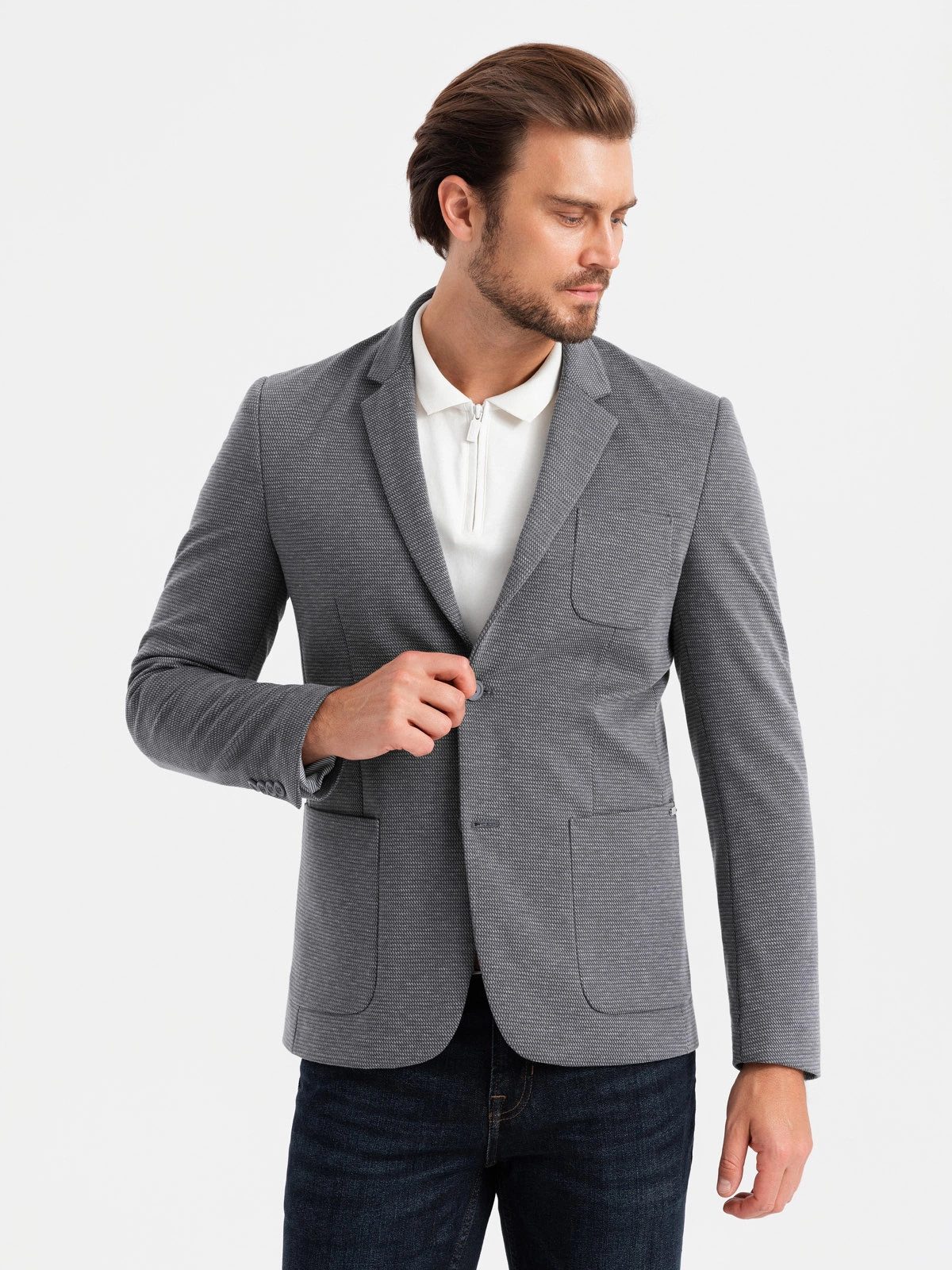 OMBRE Jerseysakko Eleganter strukturierter Herren-Strickblazer in Passform