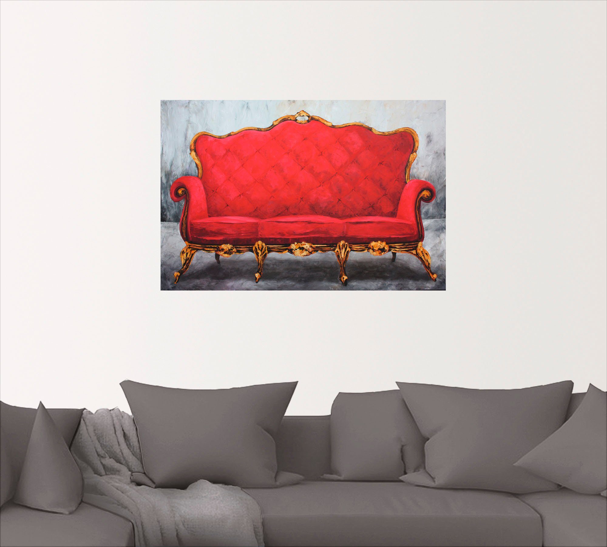 Artland Wandbild Rotes Sofa, Leinwandbild, als Alubild, versch. (1 Größen in Innenarchitektur oder St), Poster Wandaufkleber