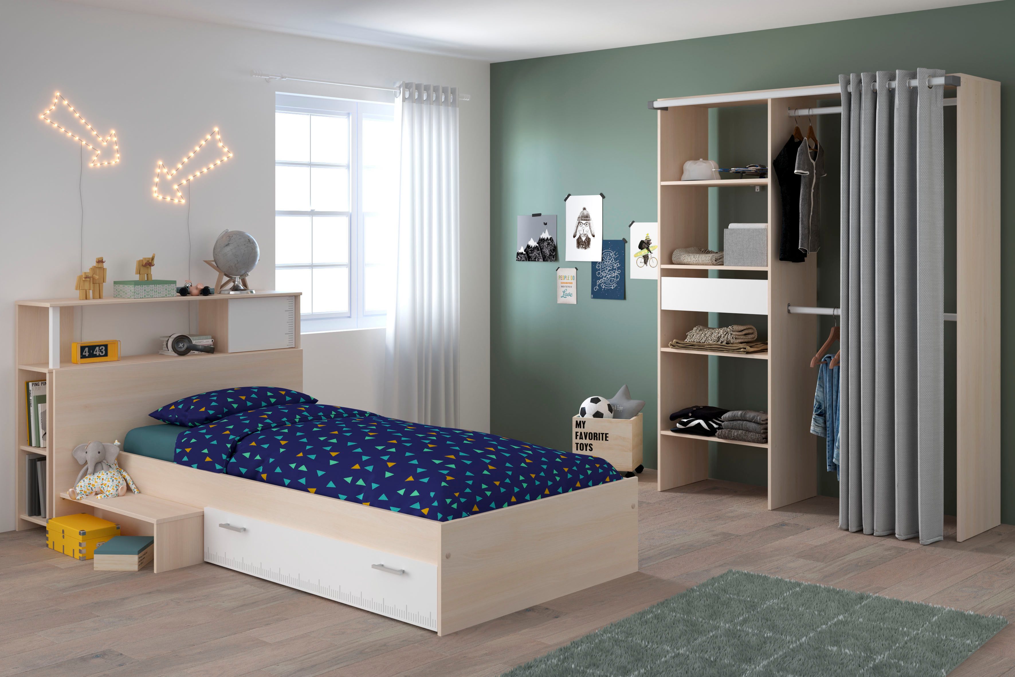 Parisot Jugendzimmer-Set Charly 23, (Set, 3-tlg), Seitliches Podest am Bett links oder rechts montierbar
