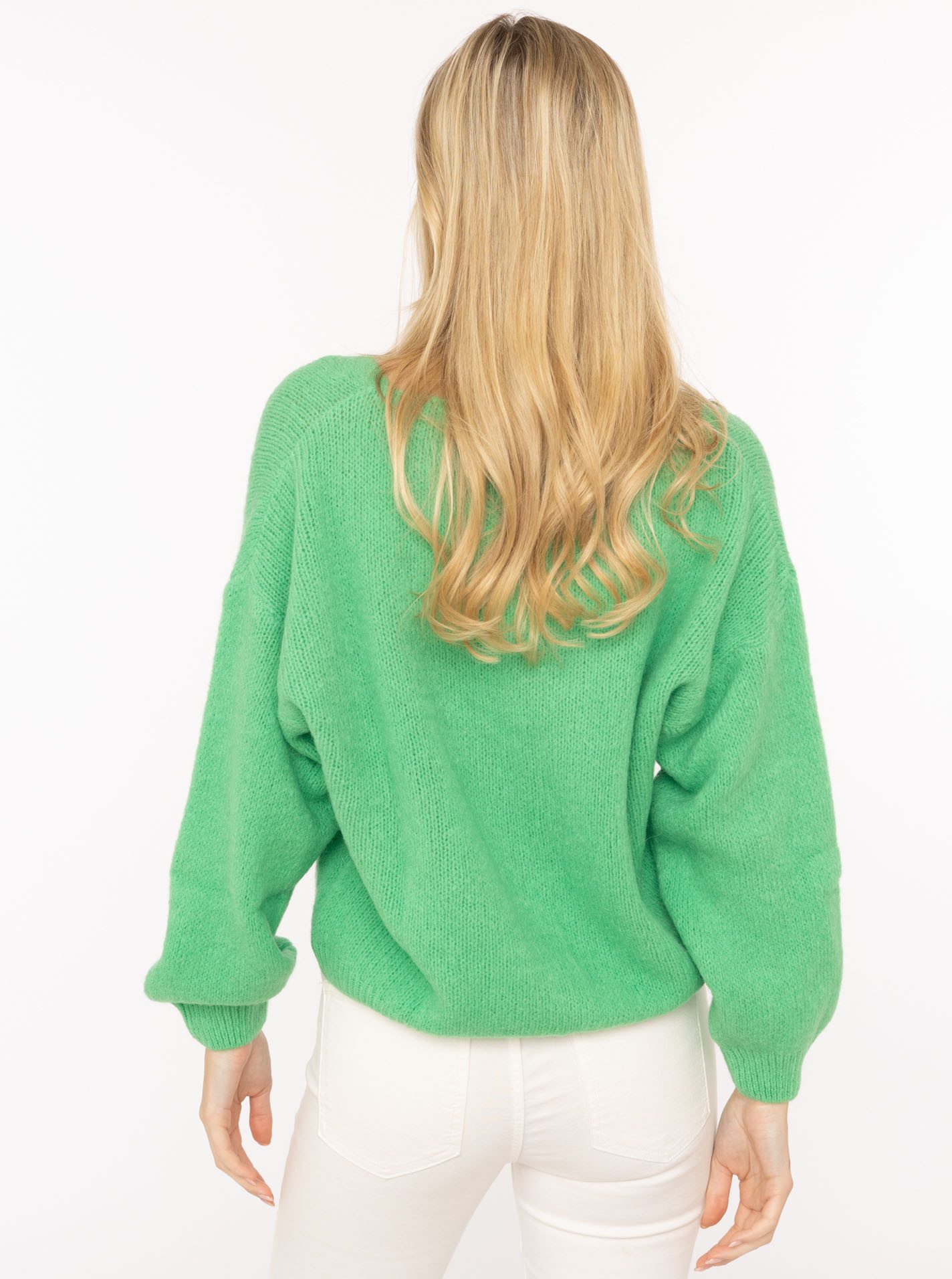 Zwillingsherz Strickjacke "Uni" One Size, Langarm, Knopfleiste, tiefer V-Ausschnitt, Wollanteil