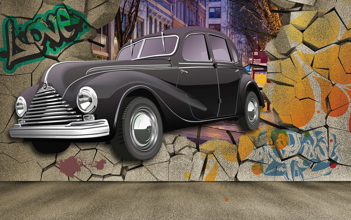 Fototapete Auto Mauer durch Papermoon