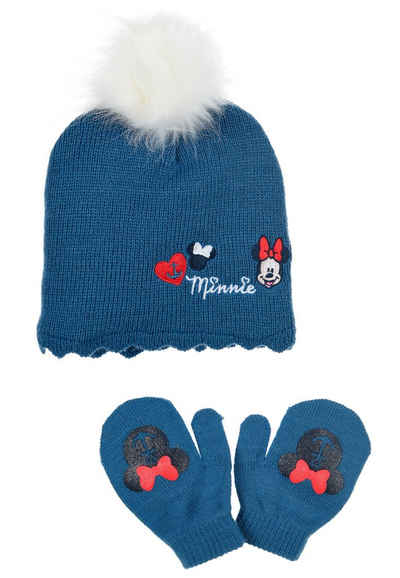 Disney Minnie Mouse Bommelmütze Baby Mädchen Winter-Mütze Strick Mütze (SET)