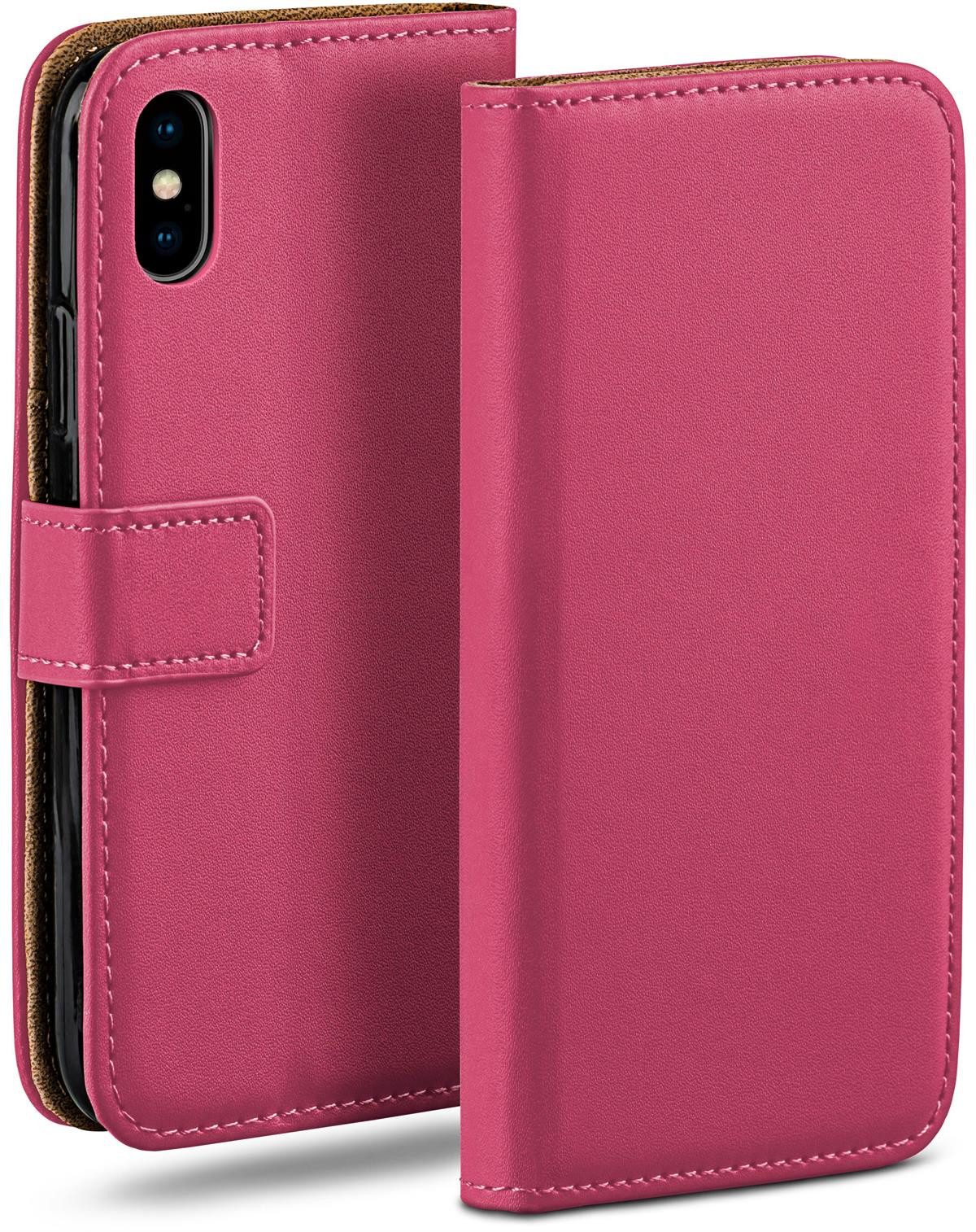 moex Handyhülle für iPhone X Hülle Klappbar Book Case Pink 5,8 Zoll, Klapphülle Kartenfach Flip Cover Handytasche Leder Optik Schutzhülle