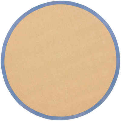 Sisalteppich Sisal, carpetfine, rund, Höhe: 5 mm, mit farbiger Bordüre, Anti-Rutsch Rückseite