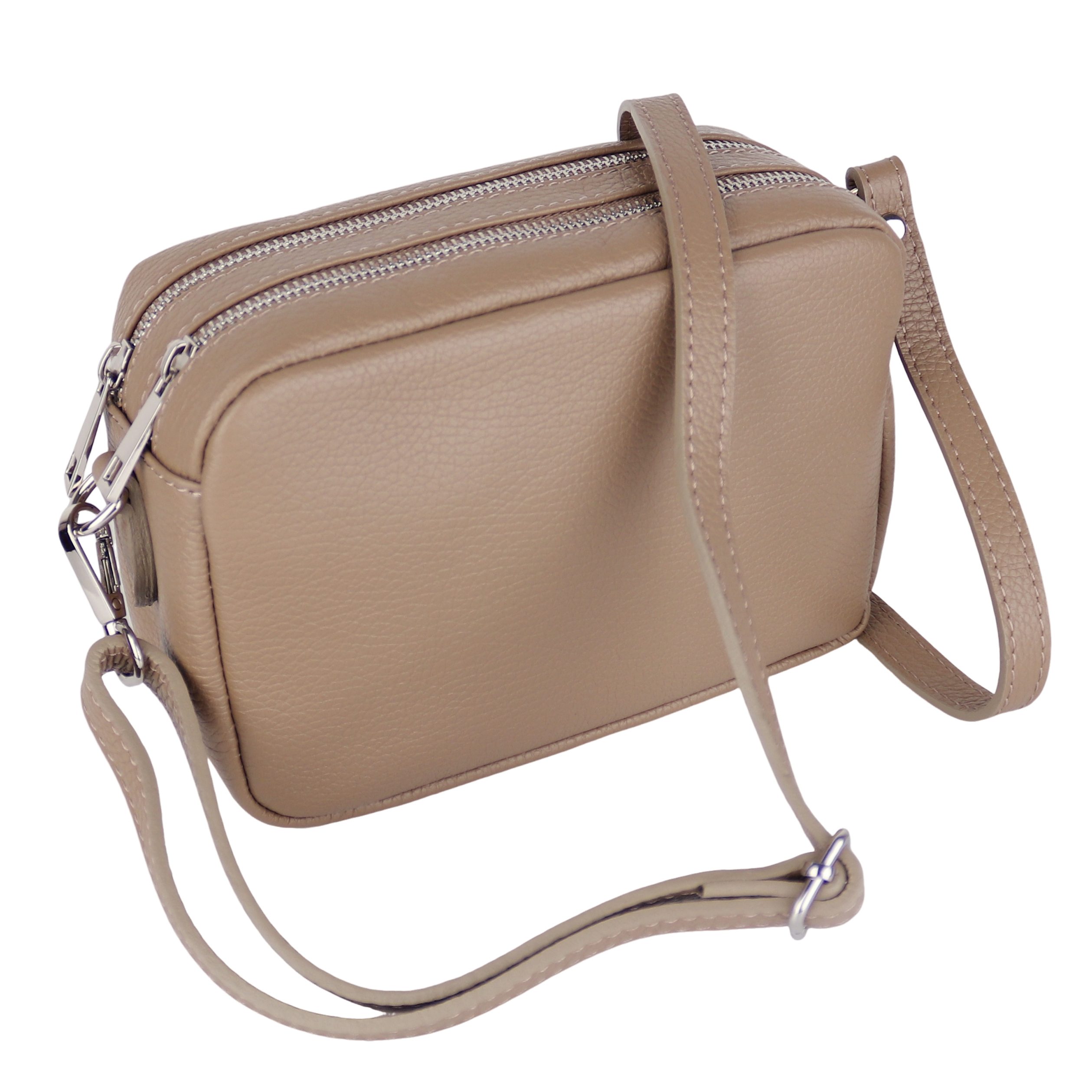 MIRROSI Umhängetasche Damen, Crossbody Bag, Echtleder Made in Italy (1 Tasche 2 Gurte oder Basic Version 1 Tasche 1 Ledergurt, 22x14x9cm (BXHXT), mit zwei separaten Reißverschlussfächern. Reduzierter Preis € 49,95. Unverbindliche Preisempfehlung € 79,95, (€ 49,95 pro 1 Stk)