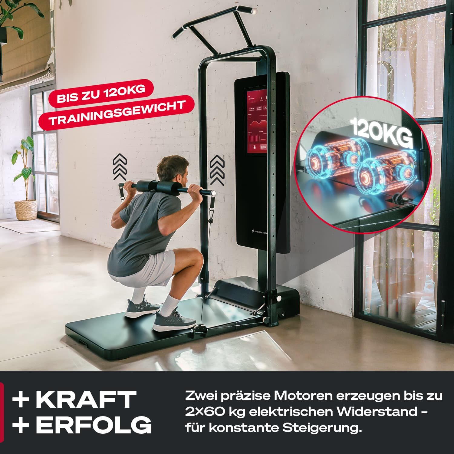 Sportstech Kraftstation sGymPro, (All-in-One Trainingsstation), Elektronischer Widerstand, 21″ Touch-Display mit STL App