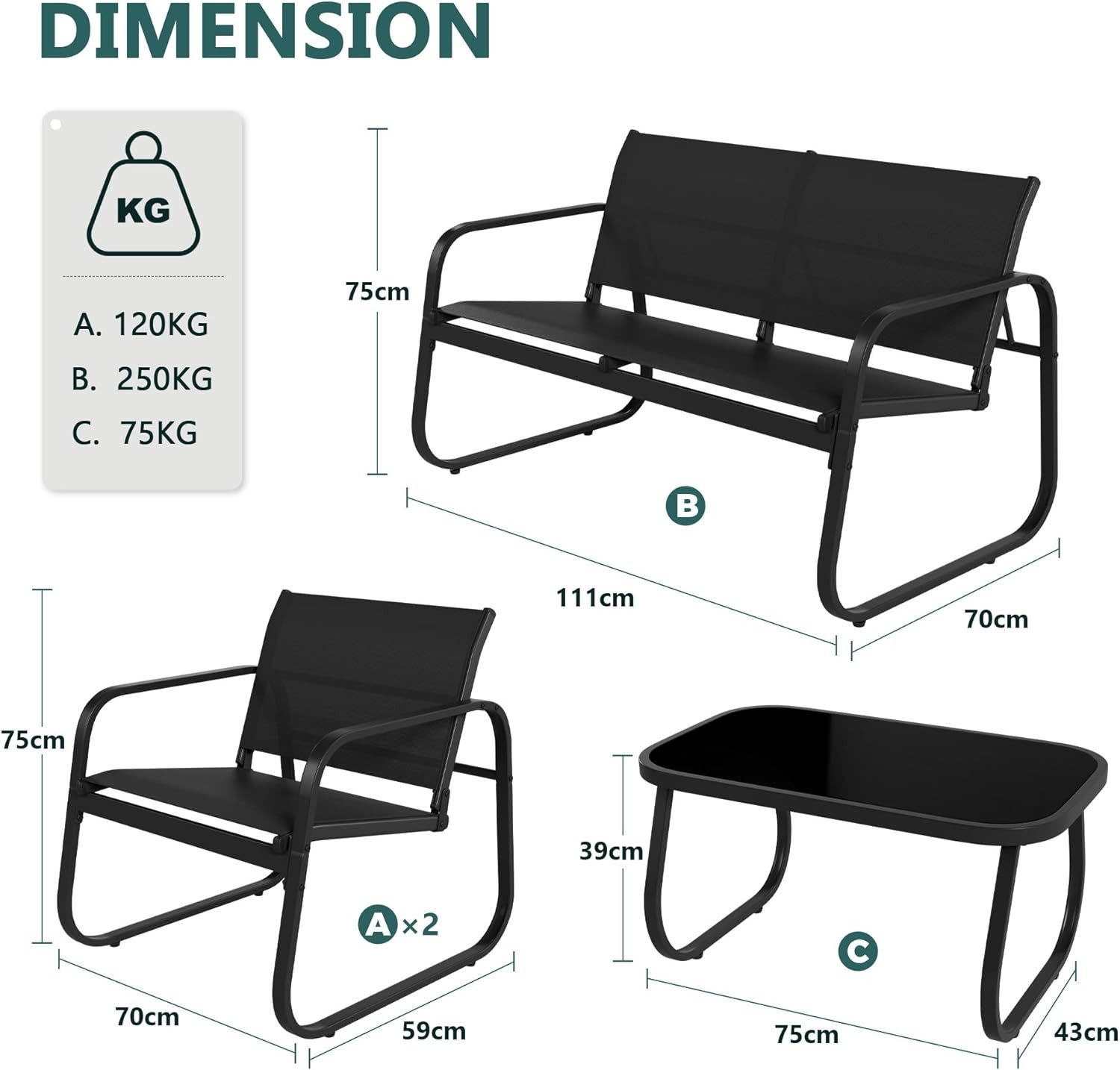 UDPATIO Gartenlounge-Set wetterfest Stahlrahmen Gartenmöbel Set, günstig online kaufen