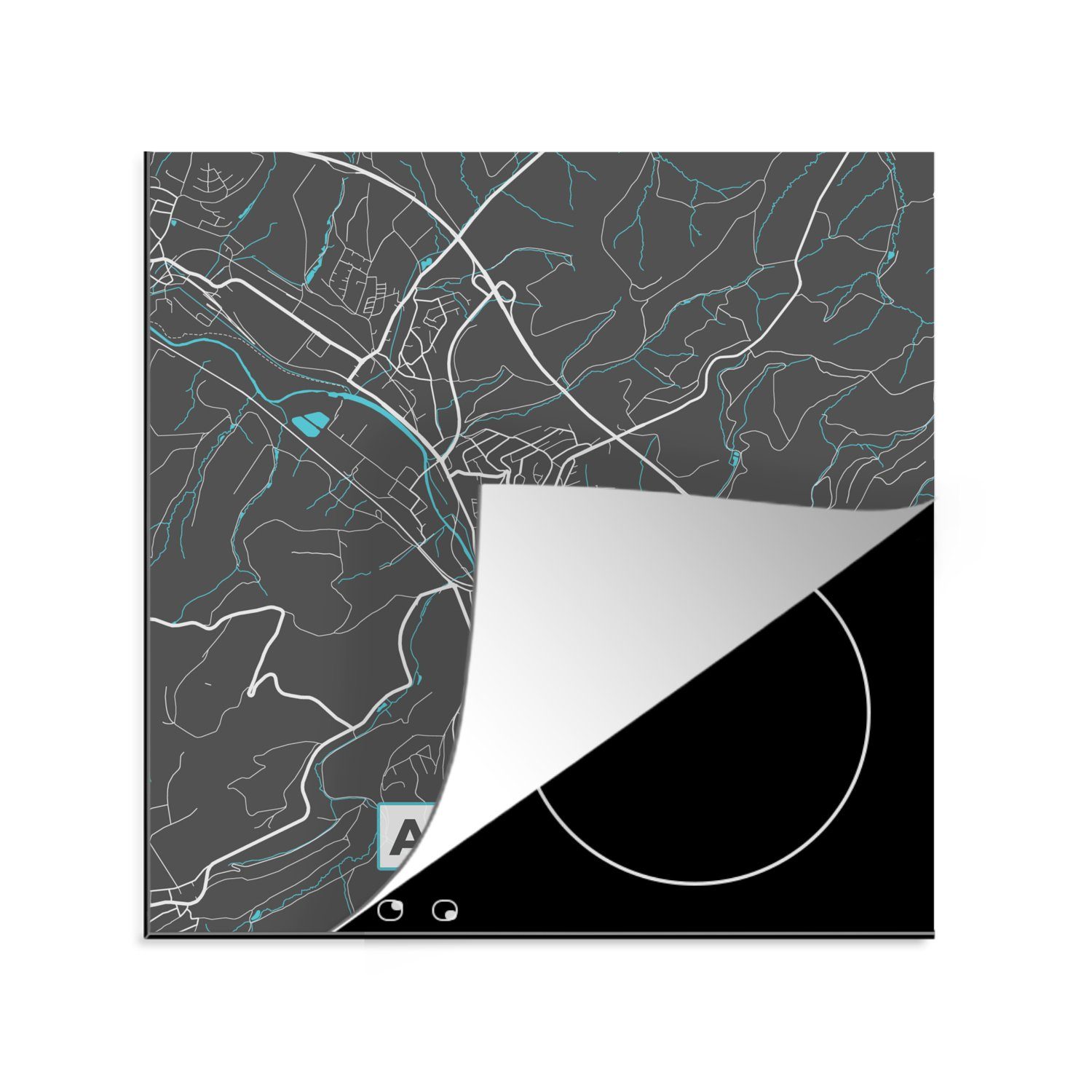 MuchoWow Herdblende-/Abdeckplatte Stadtplan - Karte - Arnsberg - Blau - Deutschland - Karte, Vinyl, (1 tlg), 78x78 cm, Ceranfeldabdeckung, Arbeitsplatte für küche