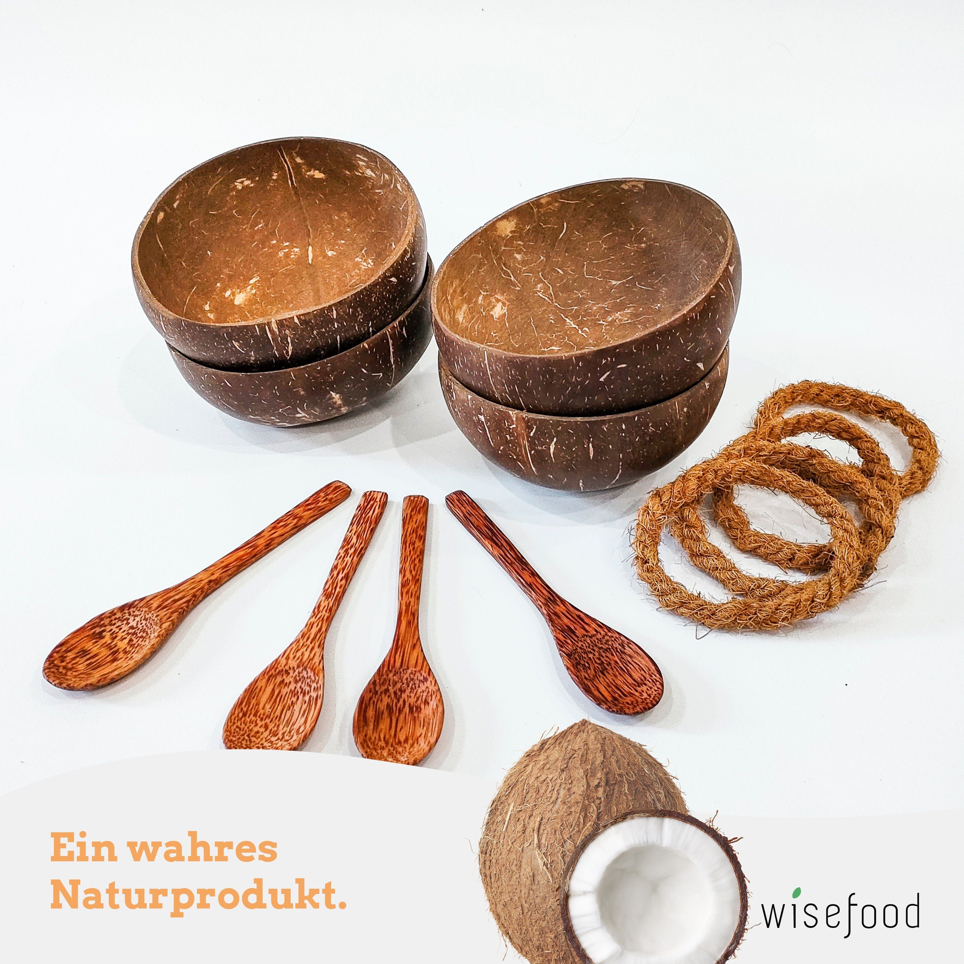 wisefood Geschirr-Set Kokosnus Schale Schalen mit und Löffel (4-tlg), 4 4 4 Kokosnuss Set