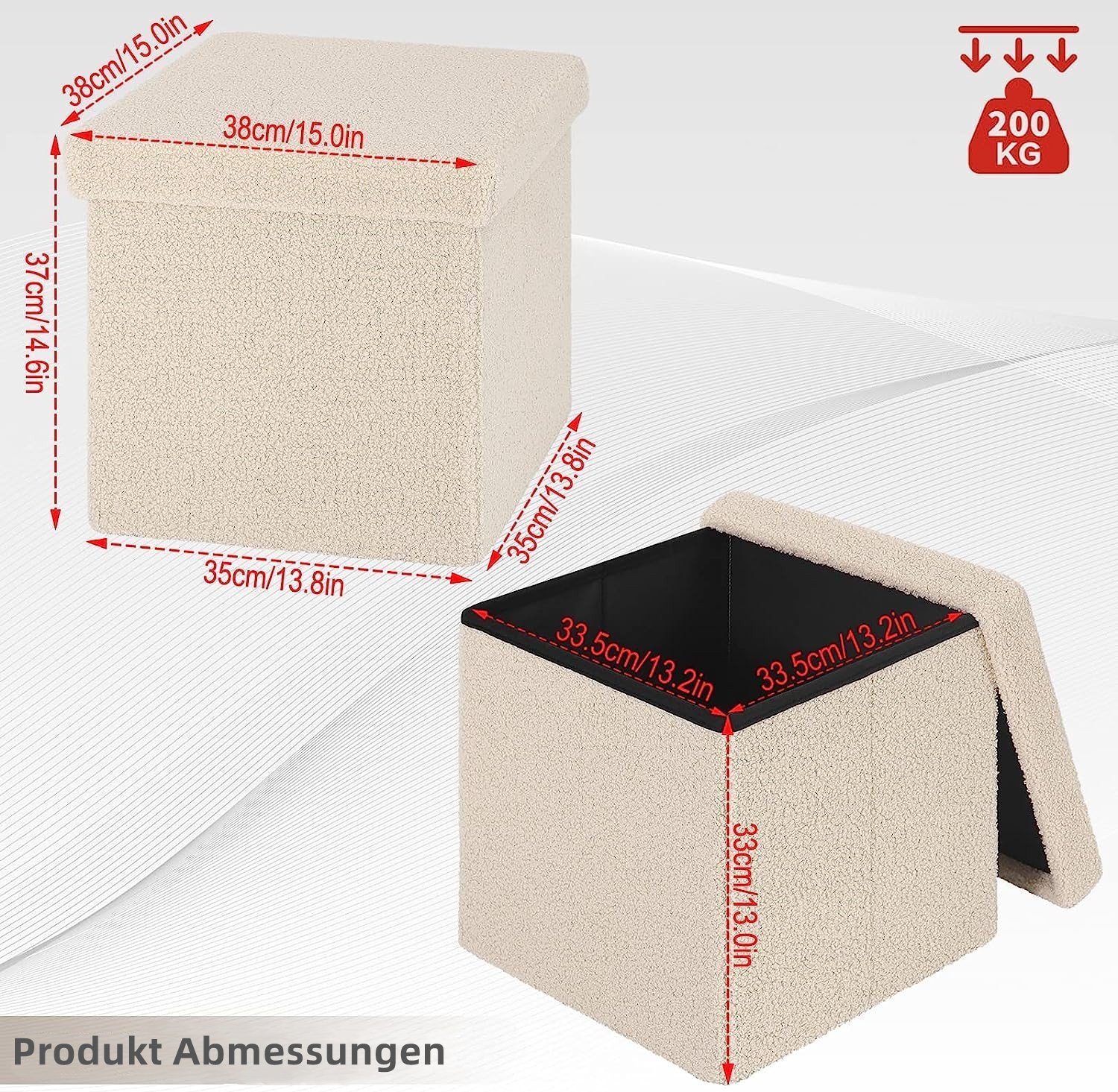 EUGAD Sitzhocker (1 St., Faltbarer Hocker), mit Stauraum aus Teddyfleece