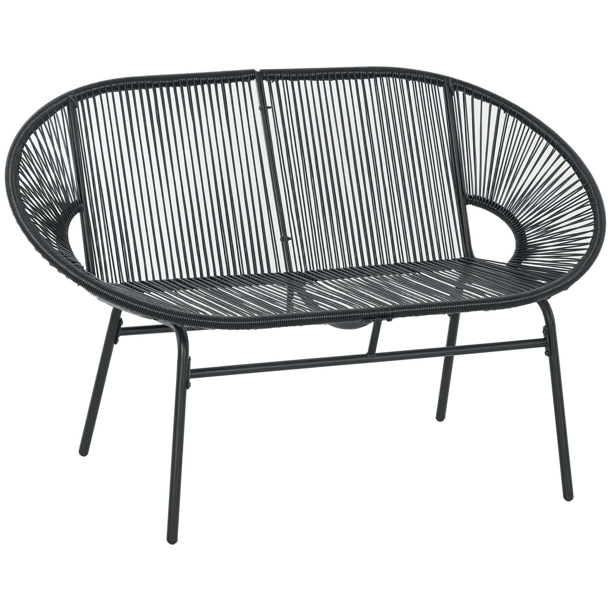 MC Star Gartensessel Rattansessel Relaxsessel im Boho-Stil, 132 cm x 72 cm x 83 cm, Schwarz