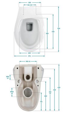 Calmwaters Tiefspül-WC, Wandhängend, Abgang Waagerecht, Wand WC, spülrandlos, 6 cm erhöht, WC-Sitz mit Absenkautomatik