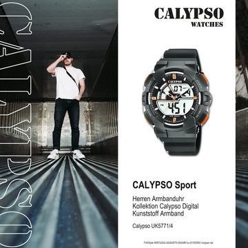 CALYPSO WATCHES Digitaluhr Calypso Herren Uhr K5771/4, (Analoguhr), Herren Armbanduhr rund, Kunststoff, PUarmband grau, Sport