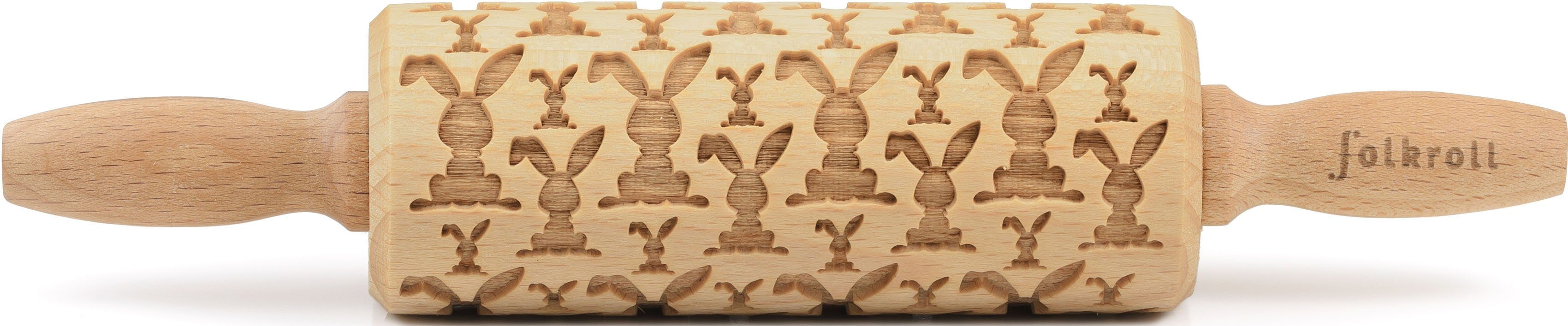 folkroll Teigroller 3D-Motiv-Teigrolle Massivholz, Osterhasen