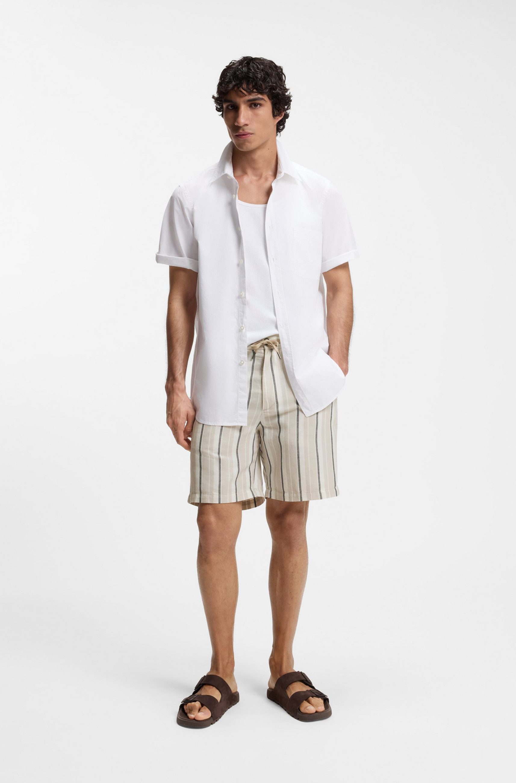BOSS ORANGE Shorts aus Leinen-Baumwoll-Mix mit Streifen-Muster (1-tlg)