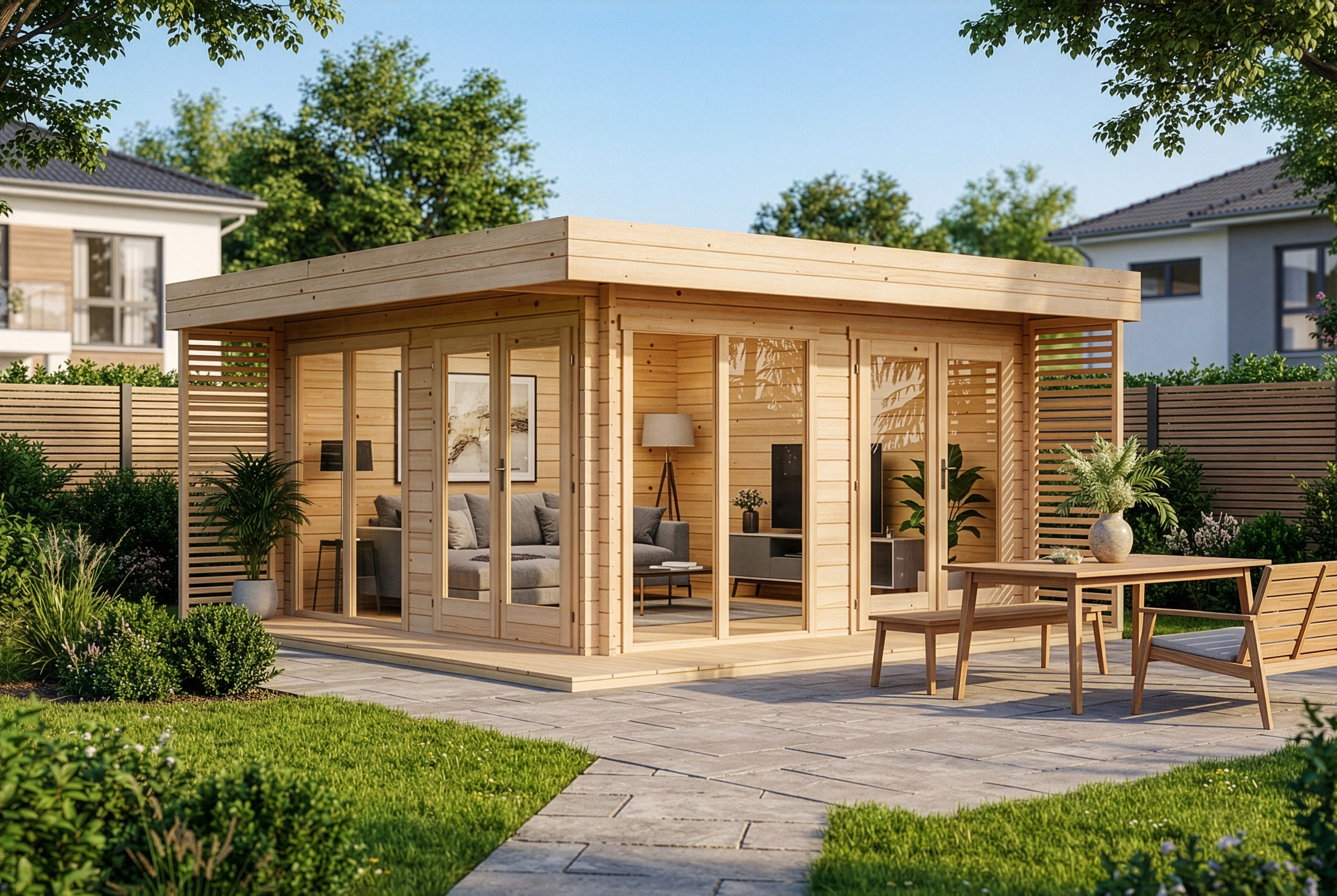 Alpholz Gartenhaus Holz Gardenlounge Viva A Natur 44mm Wandstärke, BxT: 480x472 cm, in Naturbelassen mit 44mm Wandstärke