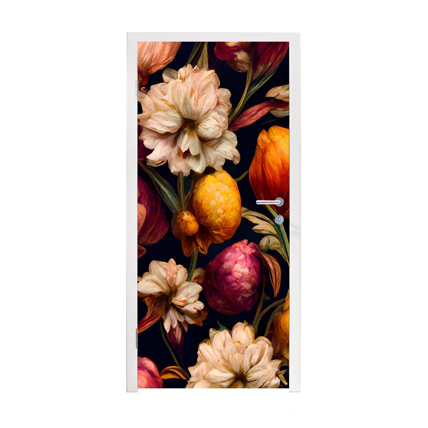 75x205 bedruckt, (1 Pflanzen Matt, Blumen - Tür, Fototapete Türtapete - für cm Türaufkleber, St), MuchoWow Weiß,