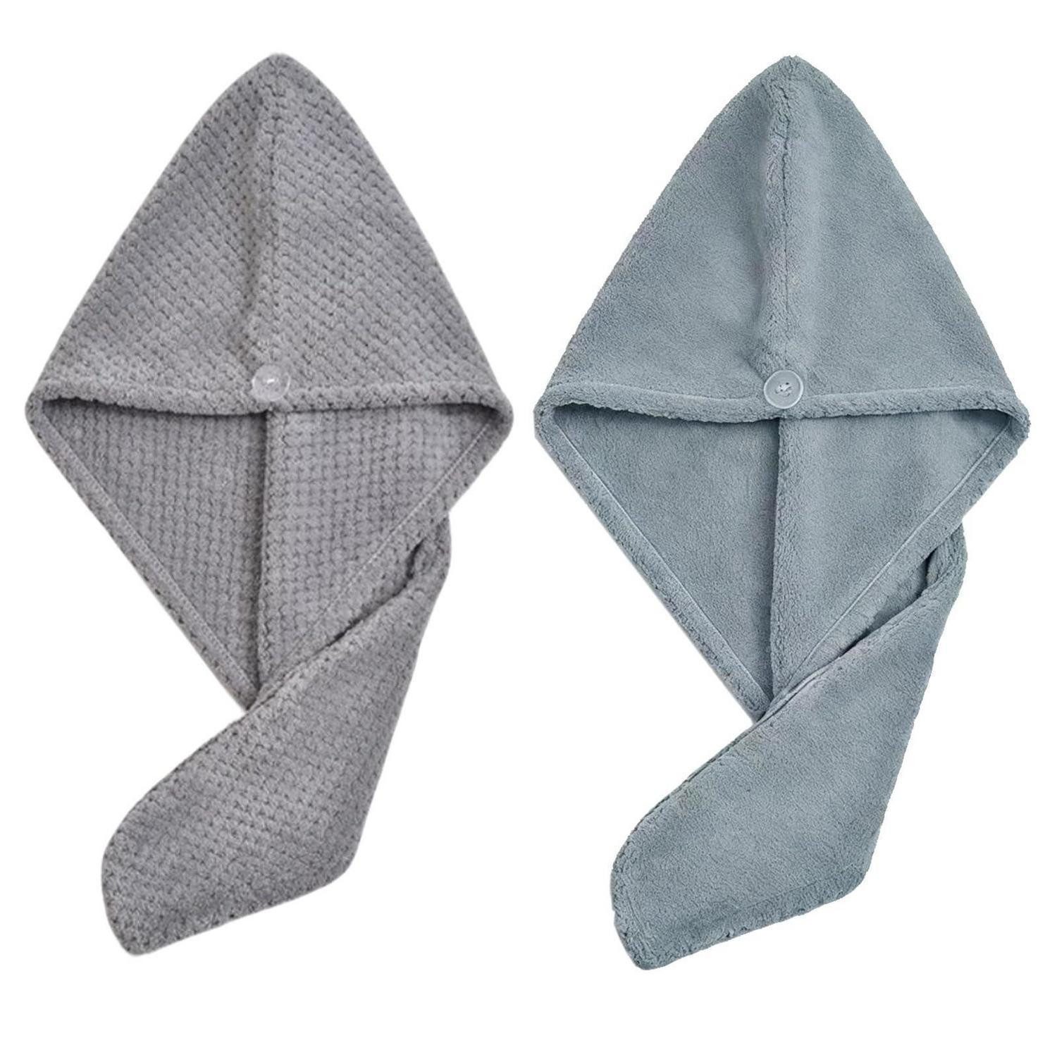 LuxusKollektion Turban-Handtuch Mikrofaser Haarturban 2er Set Grau Schnelltrocknend, (2-St)
