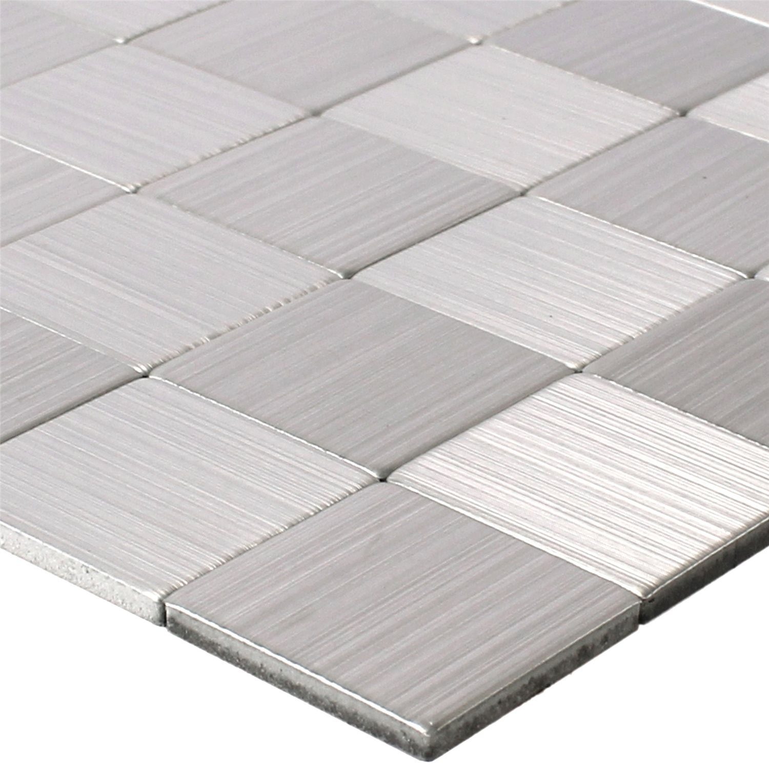 Mosafil Mosaikfliesen Mosaikfliesen Metall Selbstklebend Mikros Silber Quadrat 25, Metall-Edelstahl 30.500x30.500, silber