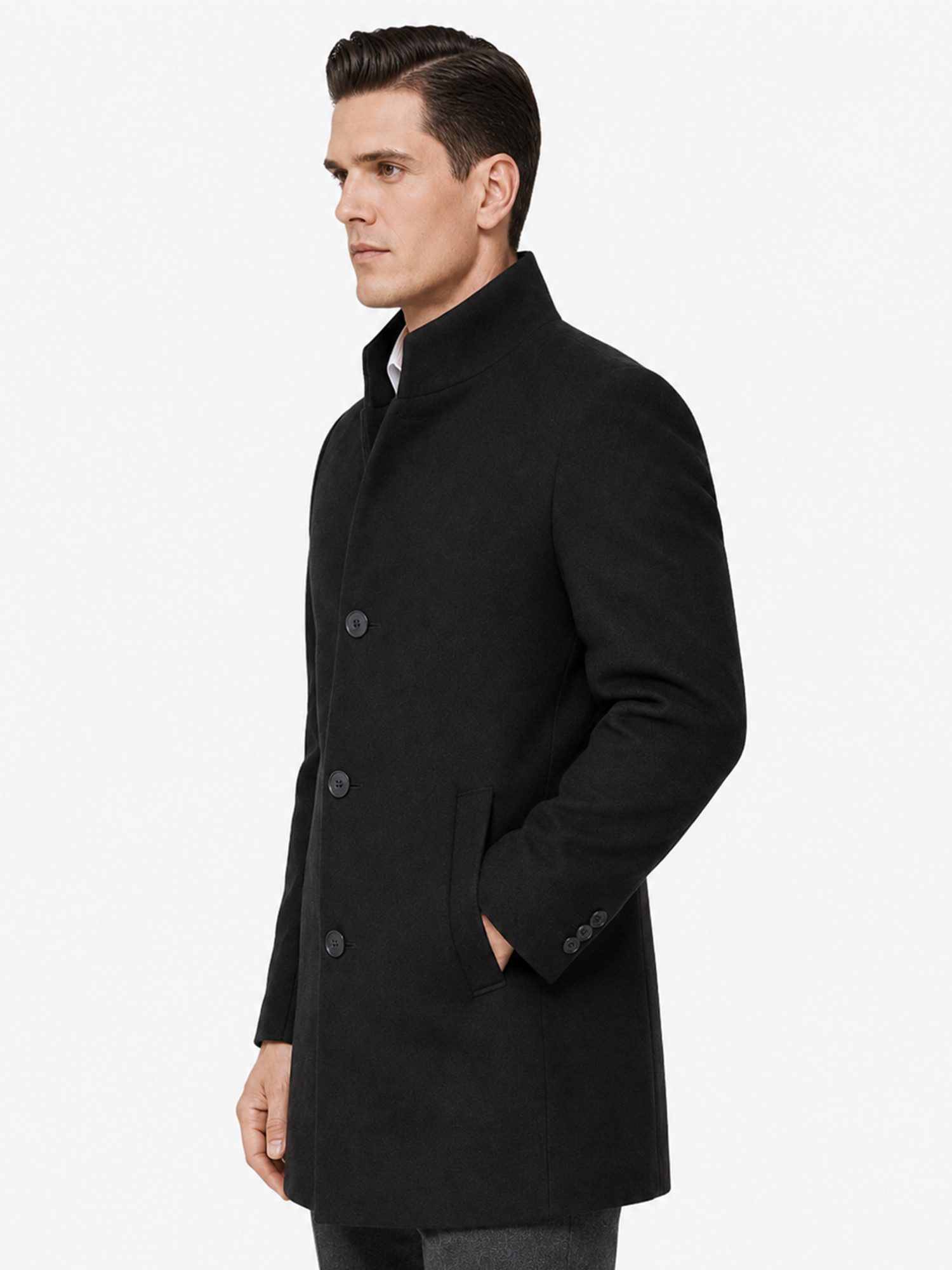 Allthemen Wintermantel warmer Wintermantel aus Wollmisch Herren Wollmisch-Wintermantel Slim Fit mittellang Stehkragen Business – Bild 2 von 5