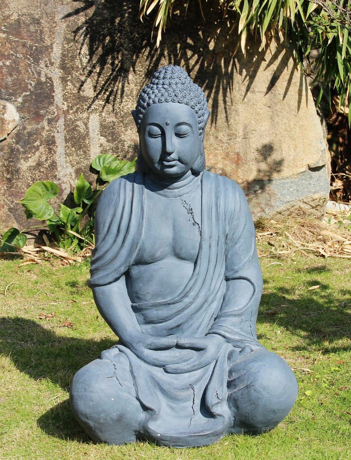 Keramik Buddha mit Teelicht  Bhudda Budda NEU Wetterfest Gartendeko 37 cm XL 