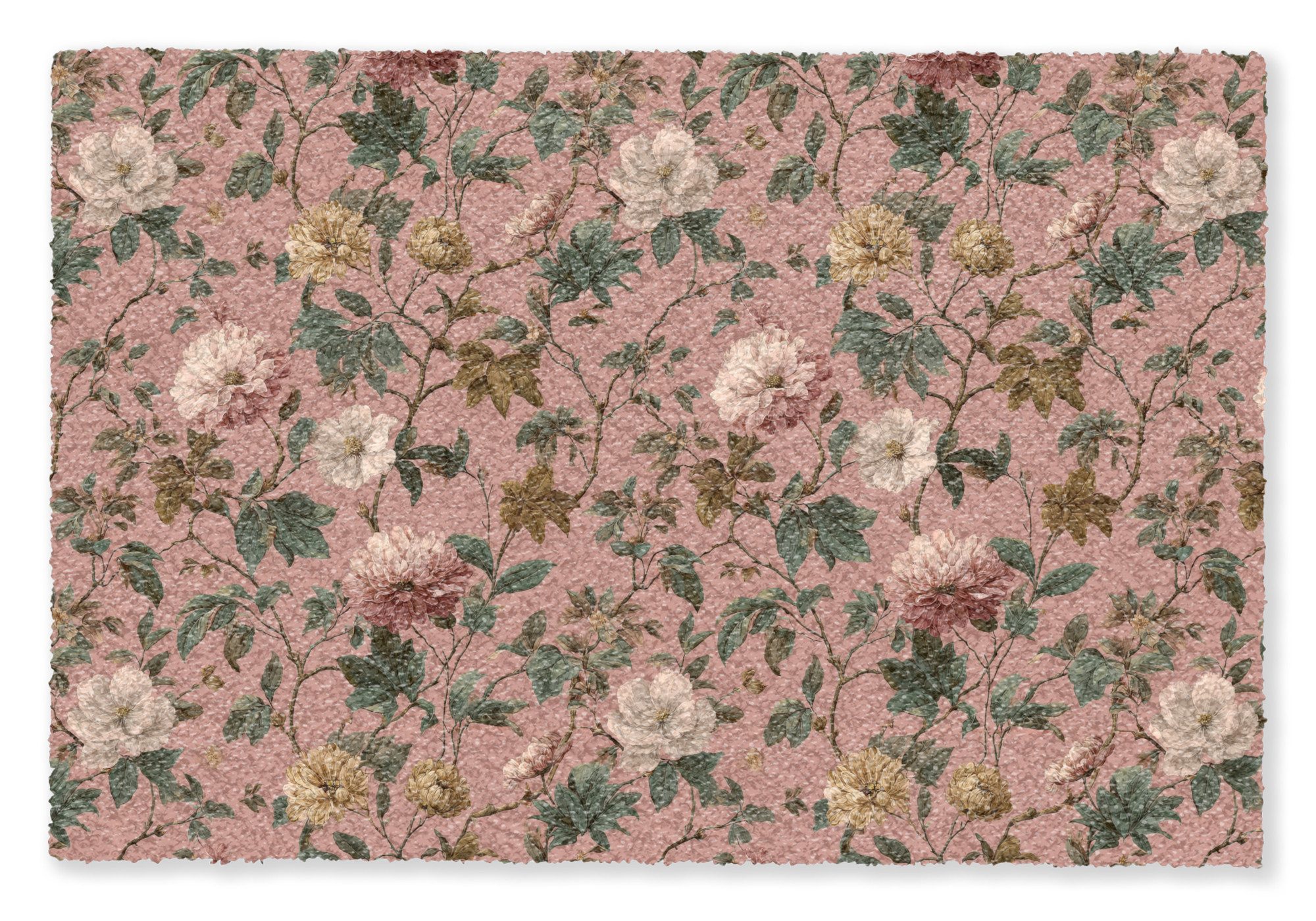 OnlyWow Teppich Blumen - Klassisch - Rosa, Rechteckig, Wohnzimmer, Rutschfest, Kurzflor 120x80 cm