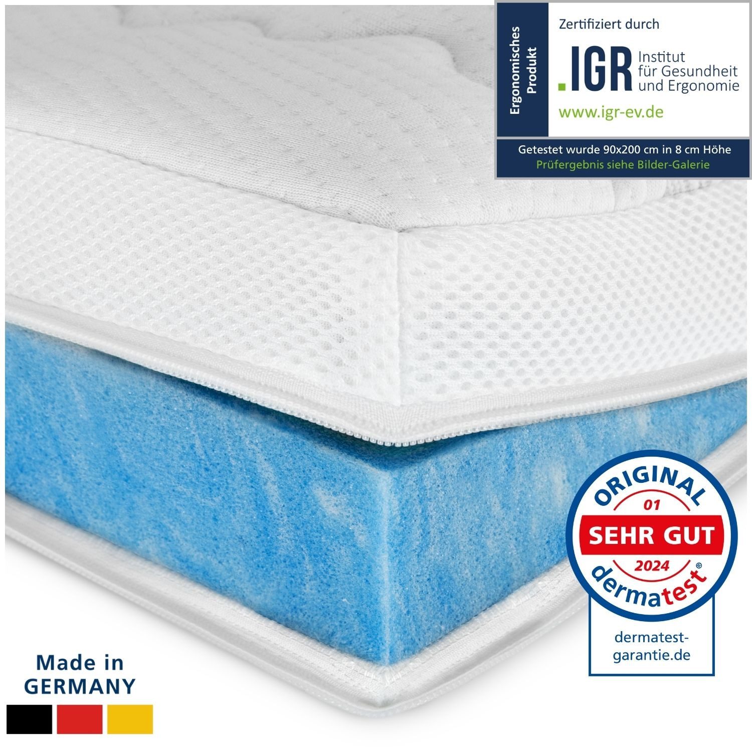 AM Qualitätsmatratzen, Topper Premium Gelschaum-Topper, Memory Foam, 8 cm hoch, 80x200 cm