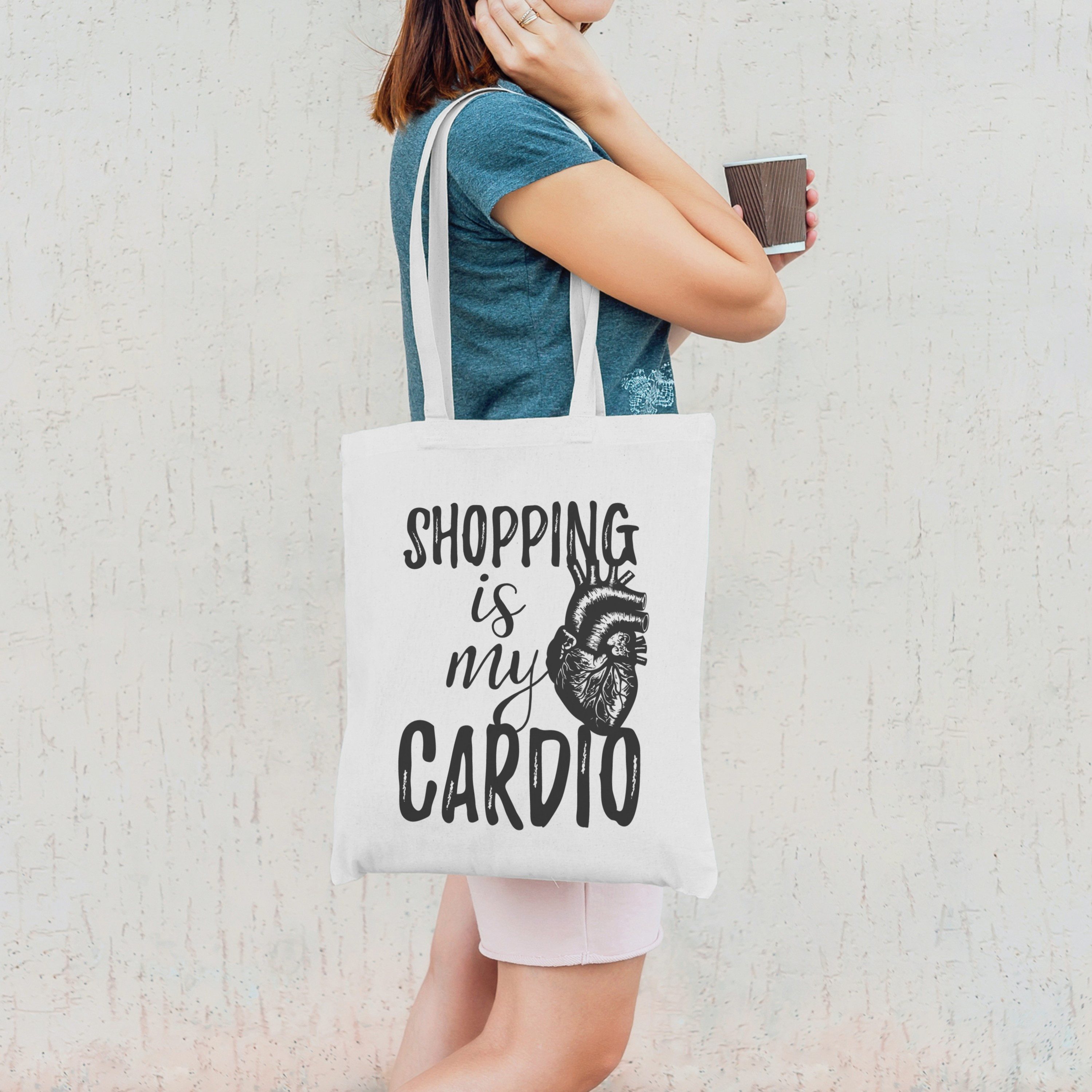PhotoFancy Tragetasche mit Spruch 'Shopping is my Cardio' - Stoffbeutel, mit lustigem Spruch