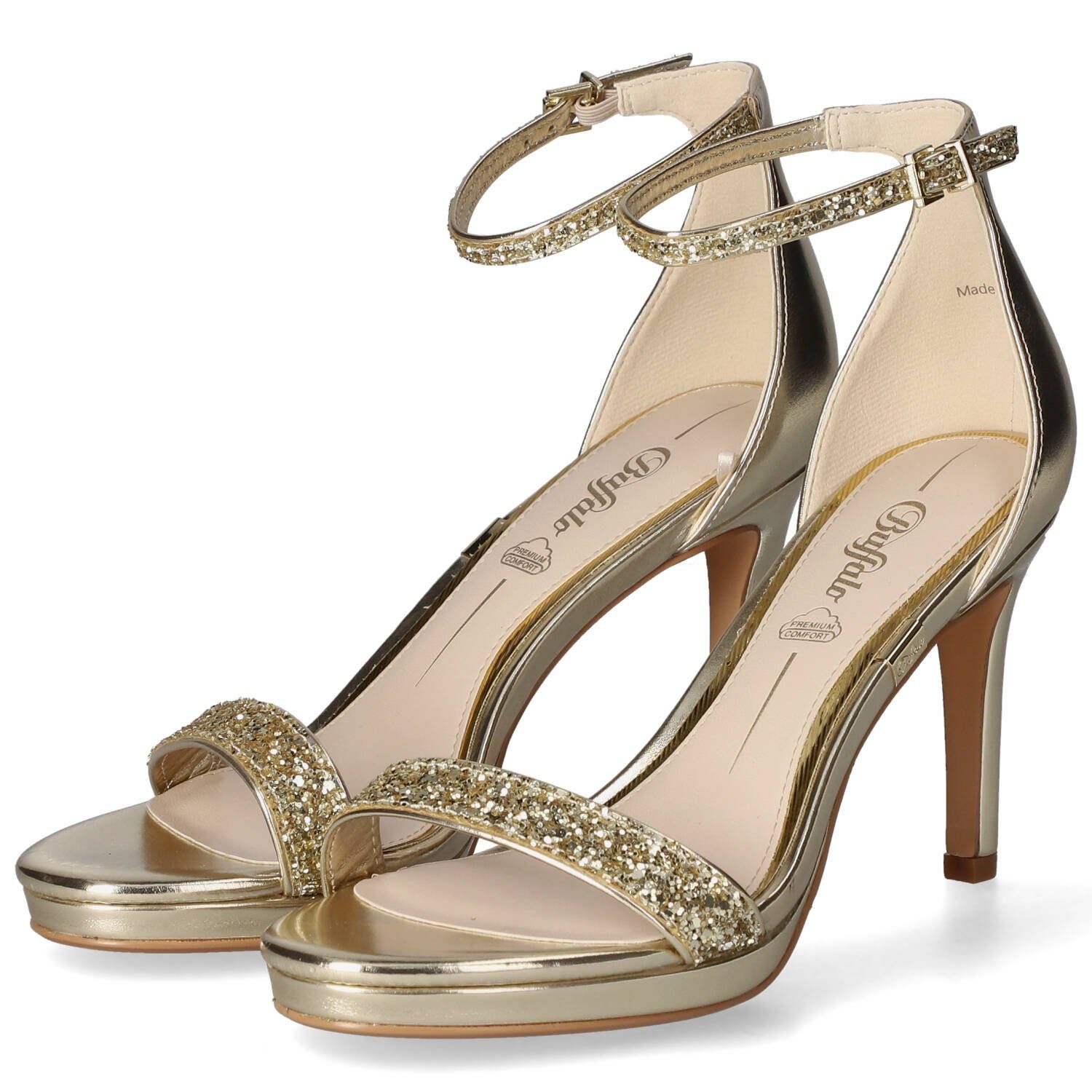 Buffalo MONROE 2 Gold Zehentrenner Vegane Damen Sandalen, glitzernde ...
