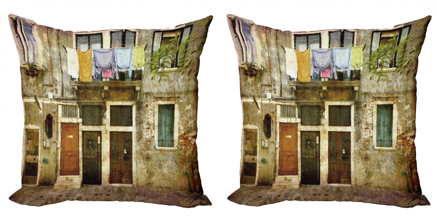 Kissenbezüge Modern Accent Doppelseitiger Digitaldruck, Abakuhaus (2 Stück), Venedig Grunge Gebäude-Fassade | Kissenbezüge