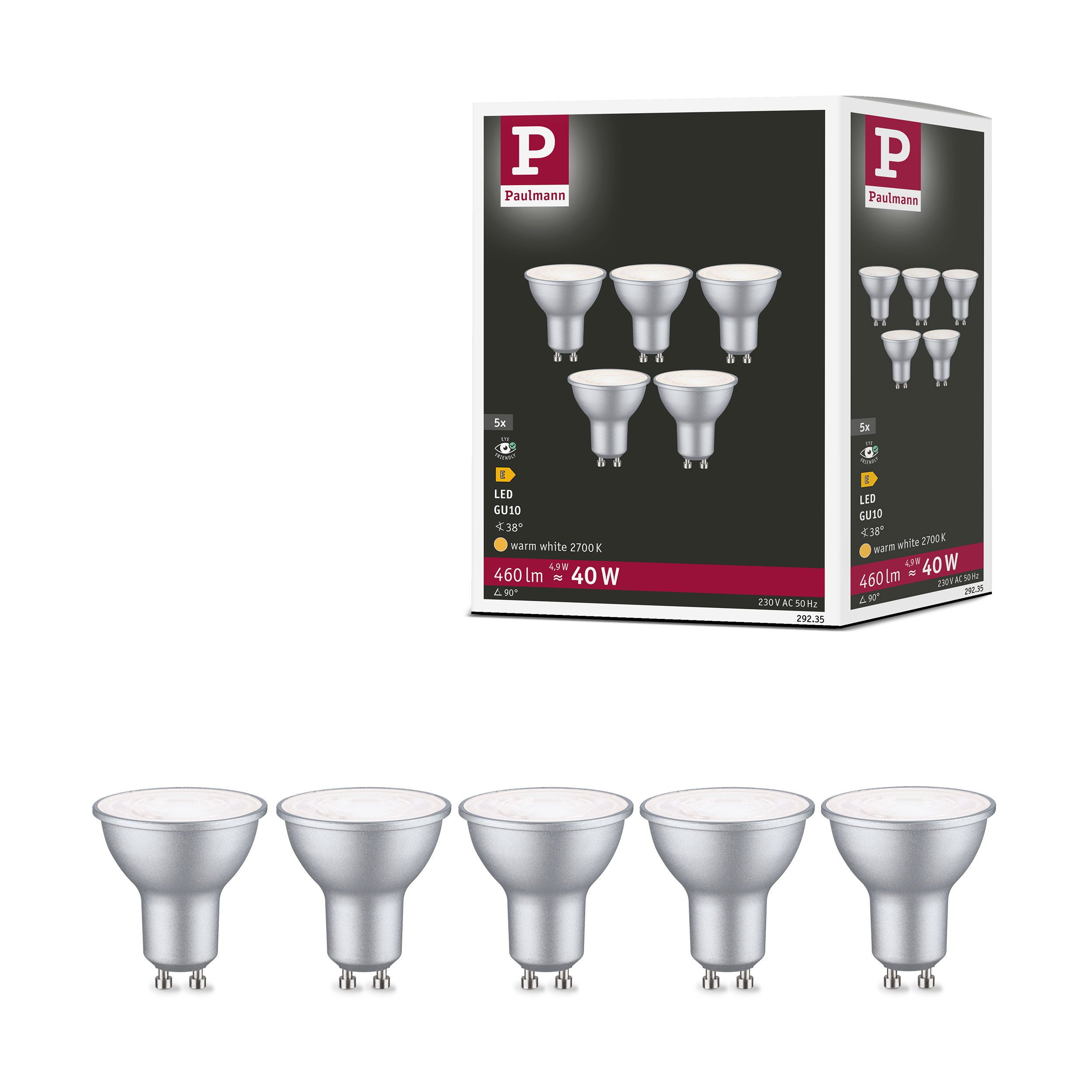 Paulmann LED-Leuchtmittel 5er Pack 460lm 4000K 4,9W RAL 9006 230V, GU10, 5 St., Neutralweiß
