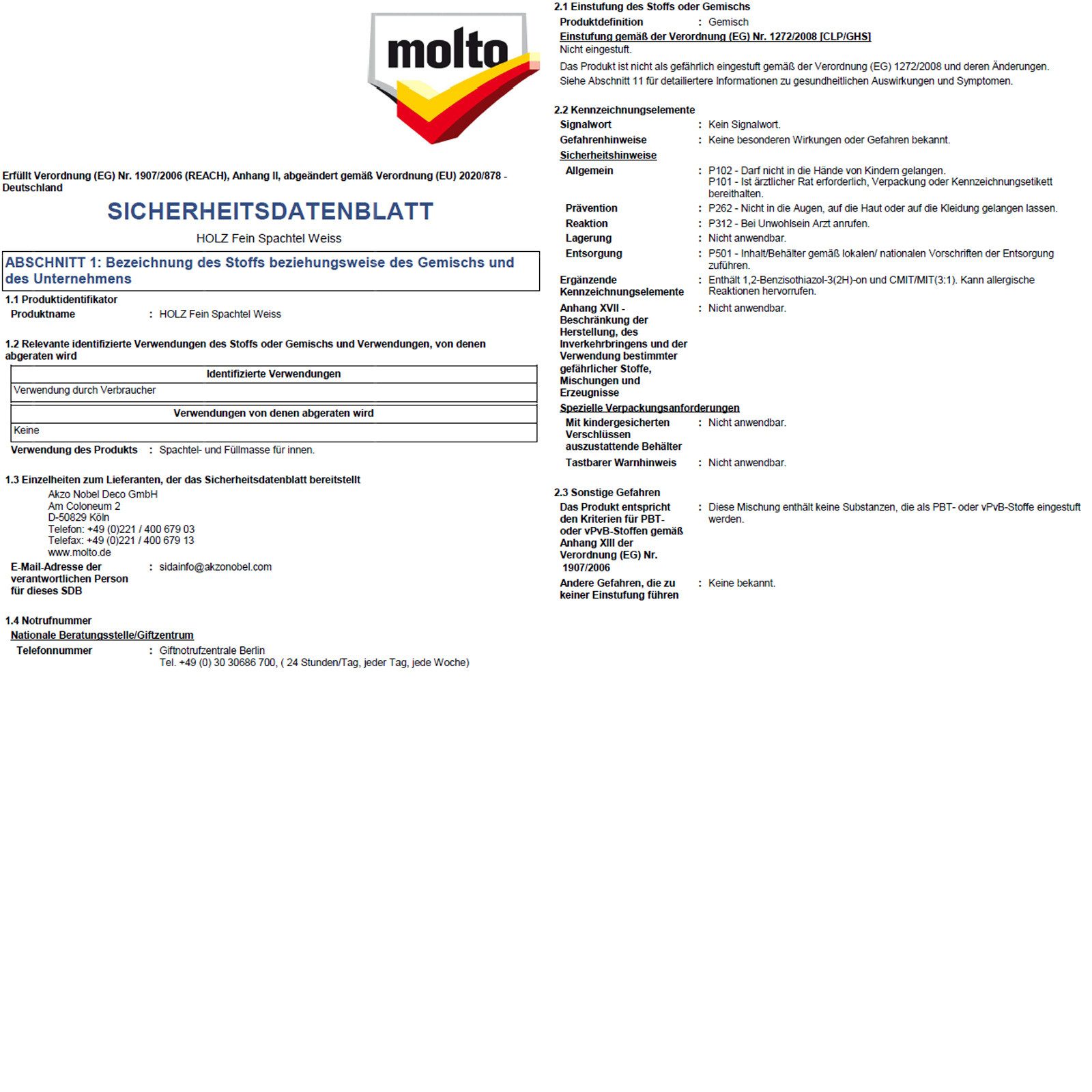 MOLTO Spachtelmasse Holz Feinspachtel