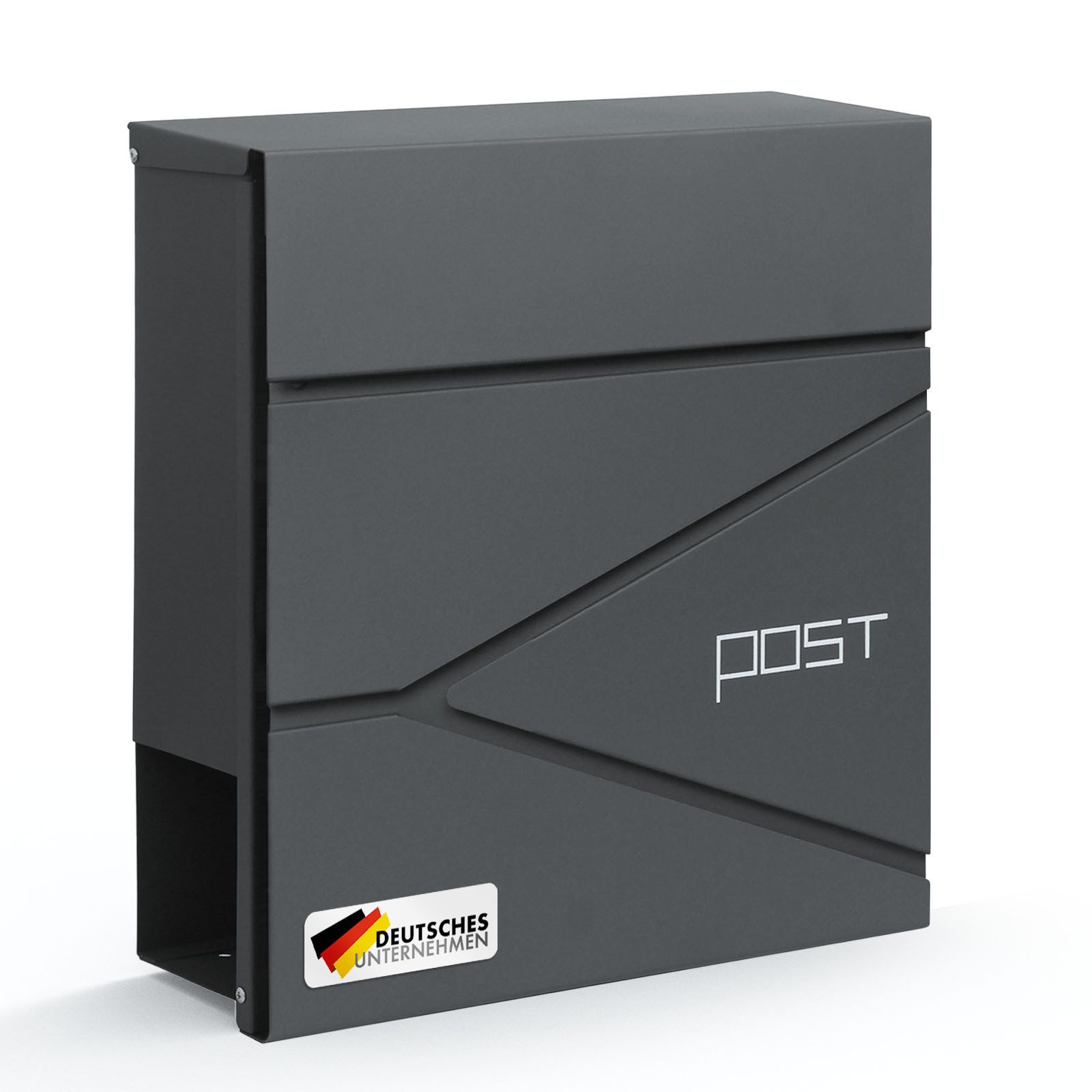 Floordirekt Briefkasten Armand – Wetterfester Stahlbriefkasten mit C4-Einwurf und Zeitungsfach, abschließbar mit 2 Schlüsseln & mit Montagematerial, 37×37×10,5 cm